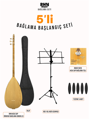 RHN Kısa Sap Öğrenci Bağlama – Model3 Başlangıç Seti (Bağlama + Nota Sehpası + Kılıf + Tezene + Yedek Tel)