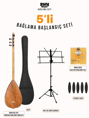 RHN Kısa Sap Öğrenci Bağlama (OBGL01) Başlangıç Seti (Bağlama + Nota Sehpası + Kılıf + Tezene + Yedek Tel)