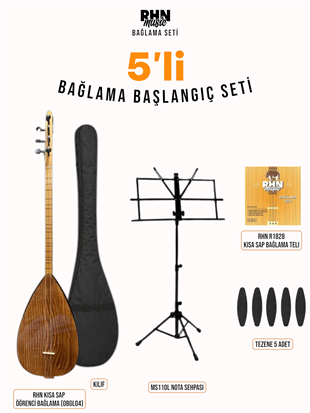 RHN Kısa Sap Öğrenci Bağlama (OBGL04)  Başlangıç Seti (Bağlama + Nota Sehpası + Kılıf + Tezene + Yedek Tel)