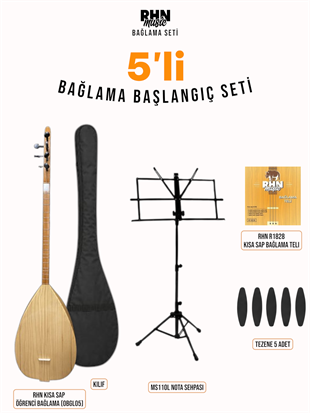 RHN Kısa Sap Öğrenci Bağlama (OBGL05) Başlangıç Seti (Bağlama + Nota Sehpası + Kılıf + Tezene + Yedek Tel)
