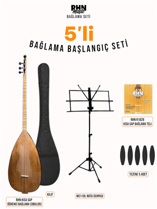 RHN Kısa Sap Öğrenci Bağlama (OBGL09) Başlangıç Seti (Bağlama + Nota Sehpası + Kılıf + Tezene + Yedek Tel)