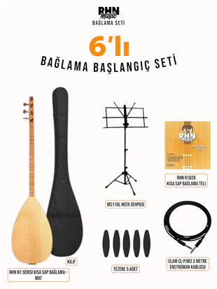 RHN N1 Serisi Kısa Sap Mat Bağlama Başlangıç Seti (Bağlama + Nota Sehpası + Kılıf + Tezene + Yedek Tel + Kablo)