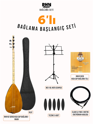 RHN N2 Serisi Maun Kısa Sap Bağlama Başlangıç Seti (Bağlama + Nota Sehpası + Kılıf + Tezene + Yedek Tel + Kablo)