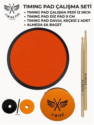 Timing Pad Çalışma Seti (Çalışma Pedi 12 Inch + Diz Pedi 9 cm + Davul Keçesi 2 Adet + Baget)