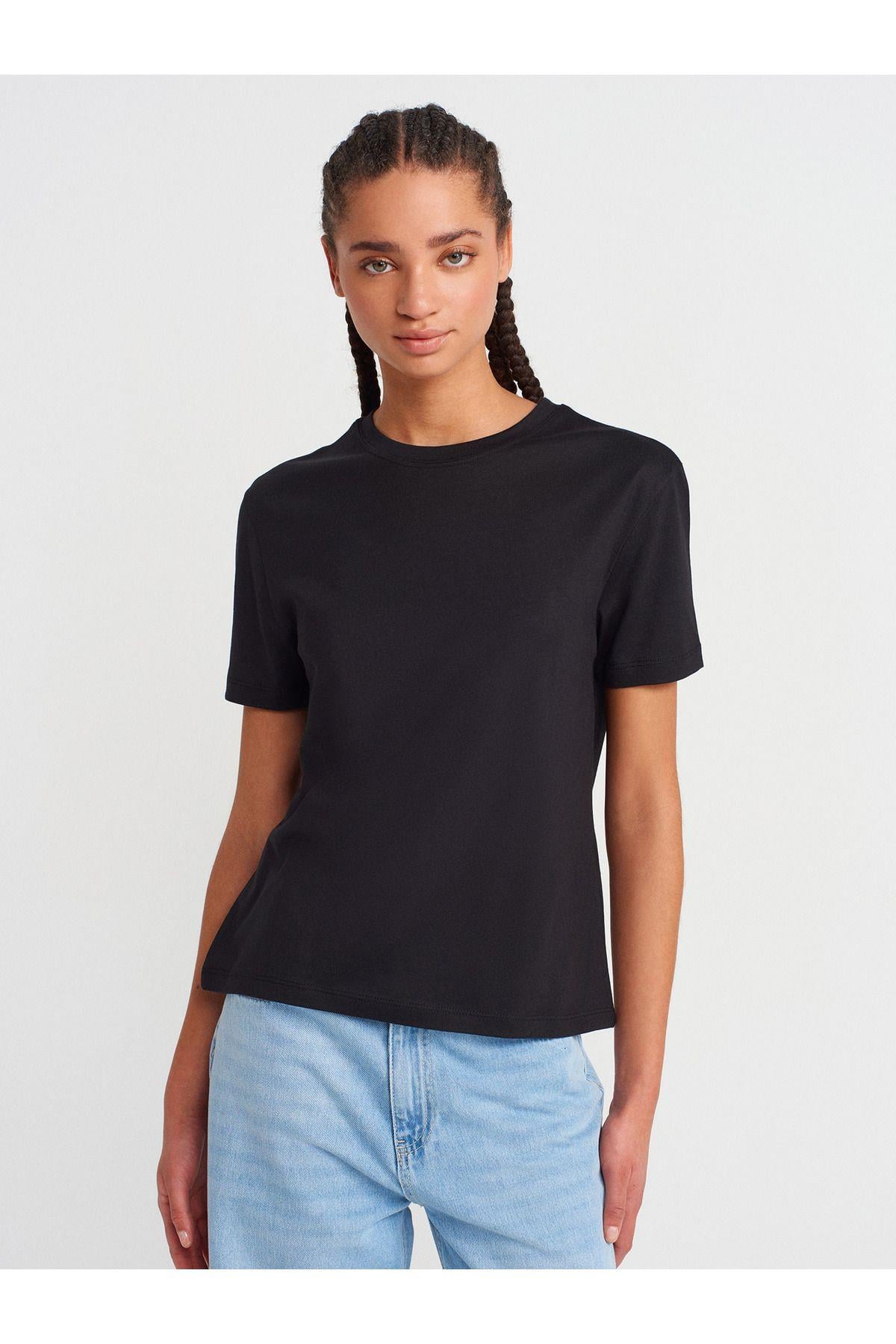 Dilvin Kadın Basic Düz Siyah Bisiklet Yaka T-shirt- 31791 - Dilvin - 1-101A31791