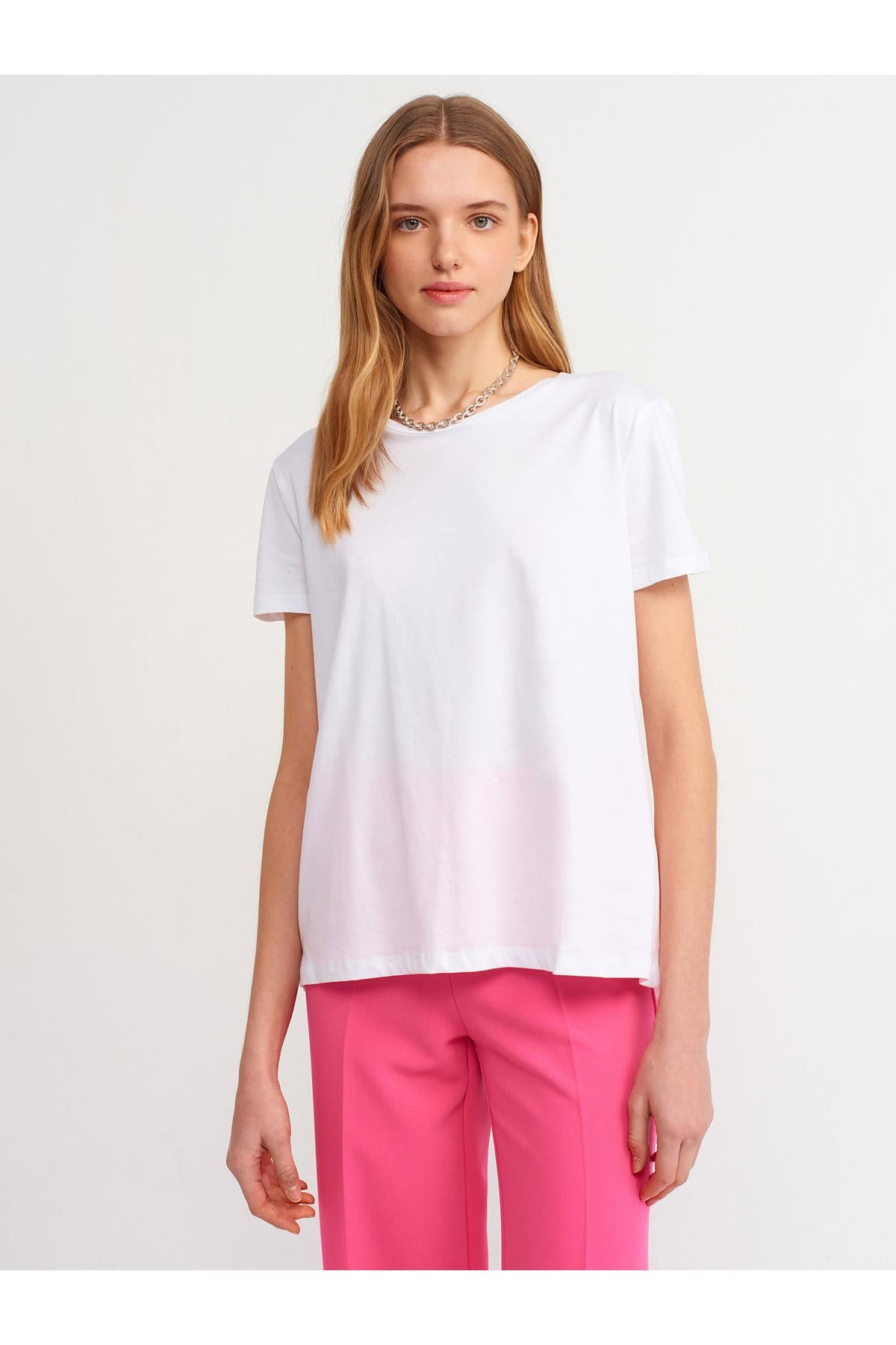 Dilvin Kadın Bisiklet Yaka Beyaz T-Shirt - 101A03471 - Dilvin - 101A03471-3