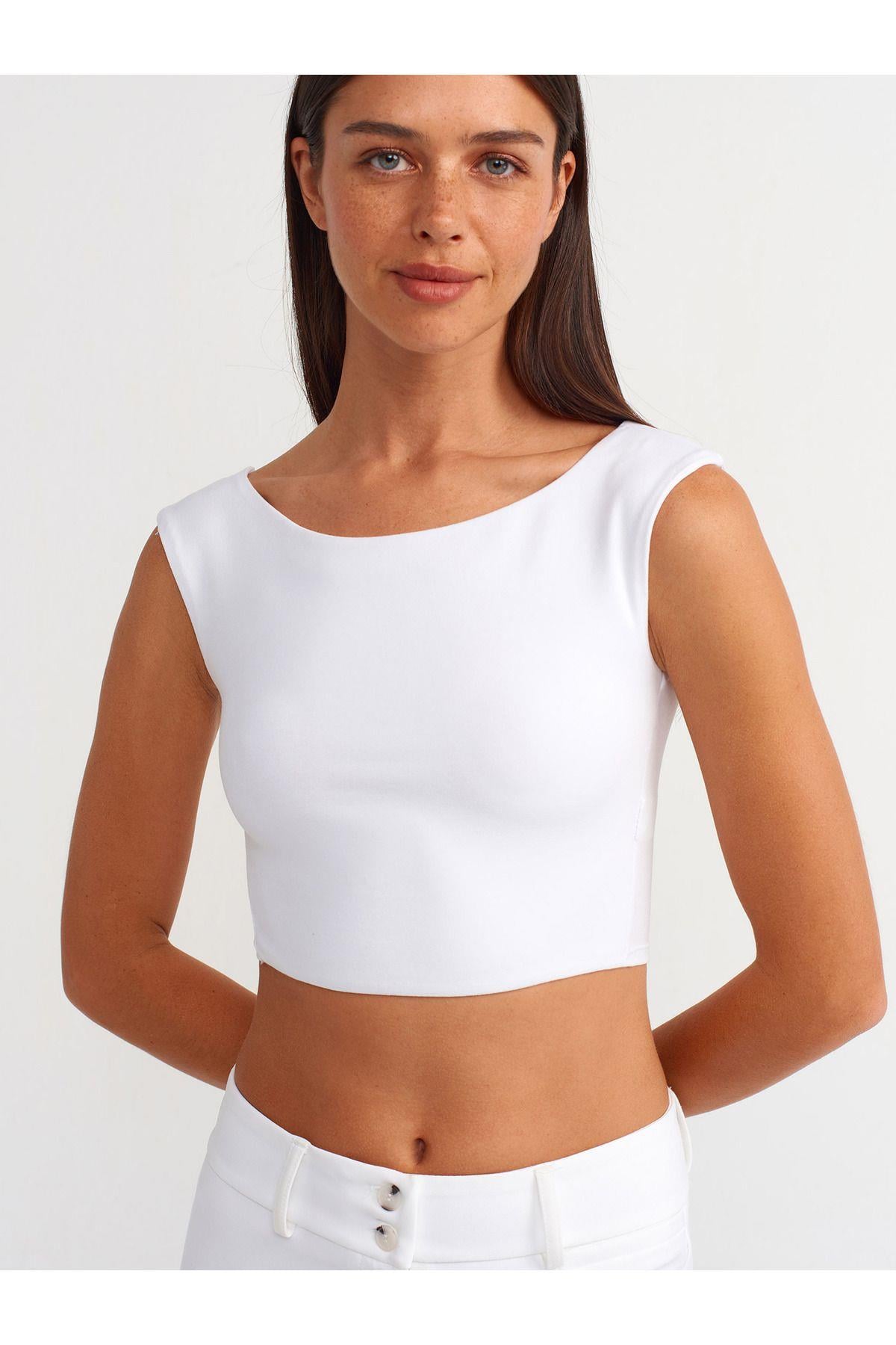 Dilvin Kadın Kayık Yaka Crop Top -  20869  - Dilvin - 20869
