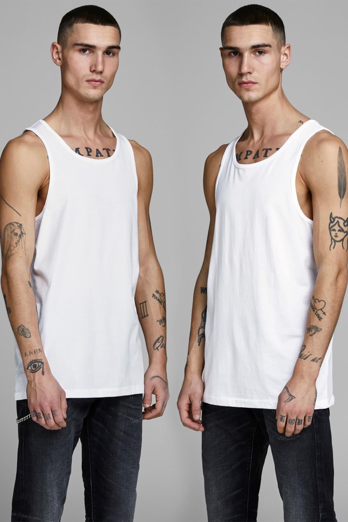 Jack & Jones 2li Paket Erkek Beyaz Siyah Atlet - 12133910 - Jack & Jones - 12133910