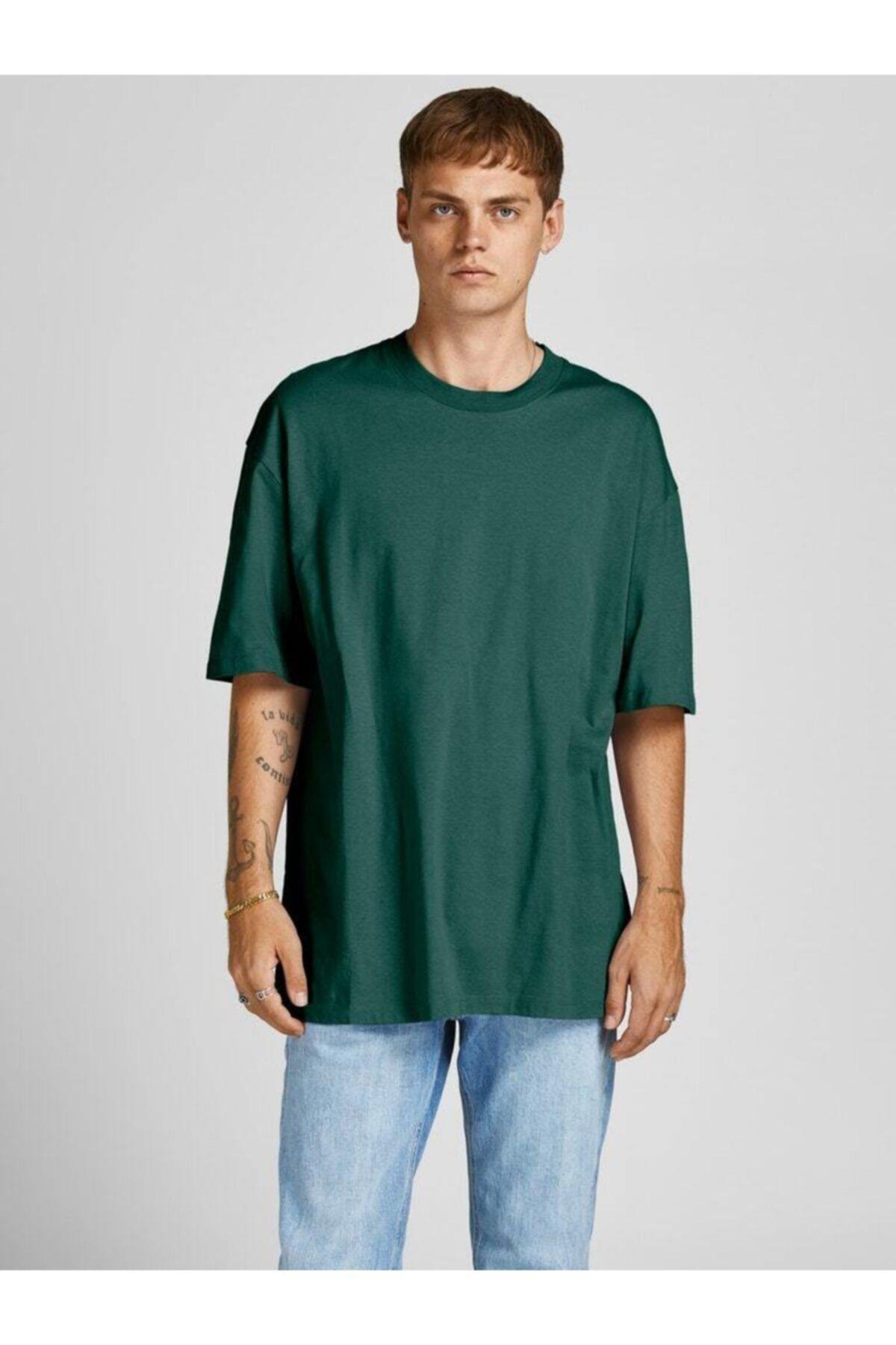 Jack Jones Brink Erkek Düz Yeşil Oversize T-shirt - 12185628-Trekking G - Jack & Jones - 12185628
