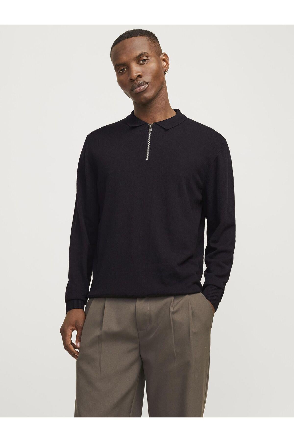 Jack & Jones Einfarbig Erkek Triko Polo Yaka Uzun Kollu T-shirt -12268210 - Jack & Jones - 12268210-2