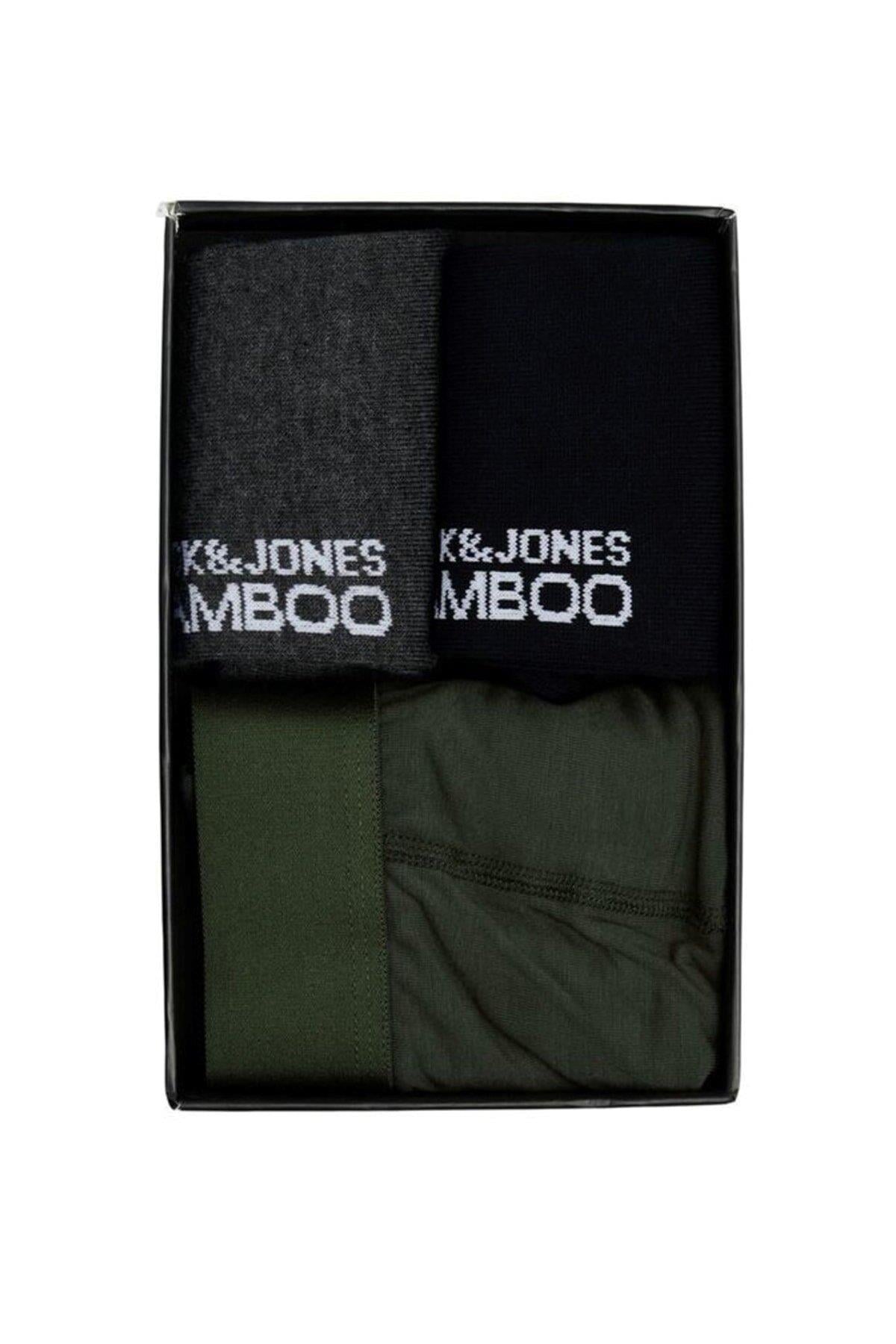 Jack & Jones Erkek Bambu Haki Çorap Ve Boxer Hediye Kutusu Jacbamboo Giftbox-12198875 - Jack & Jones - 3-12198875