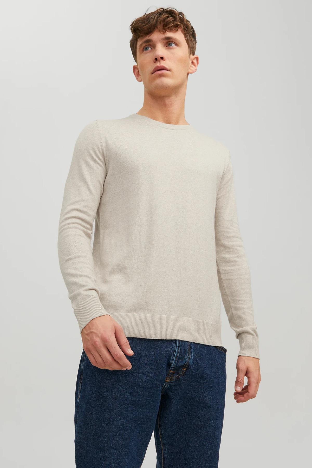 Jack & Jones Erkek Basic Krem İnce Triko Kazak - 12208364 - Jack & Jones - K-12208364