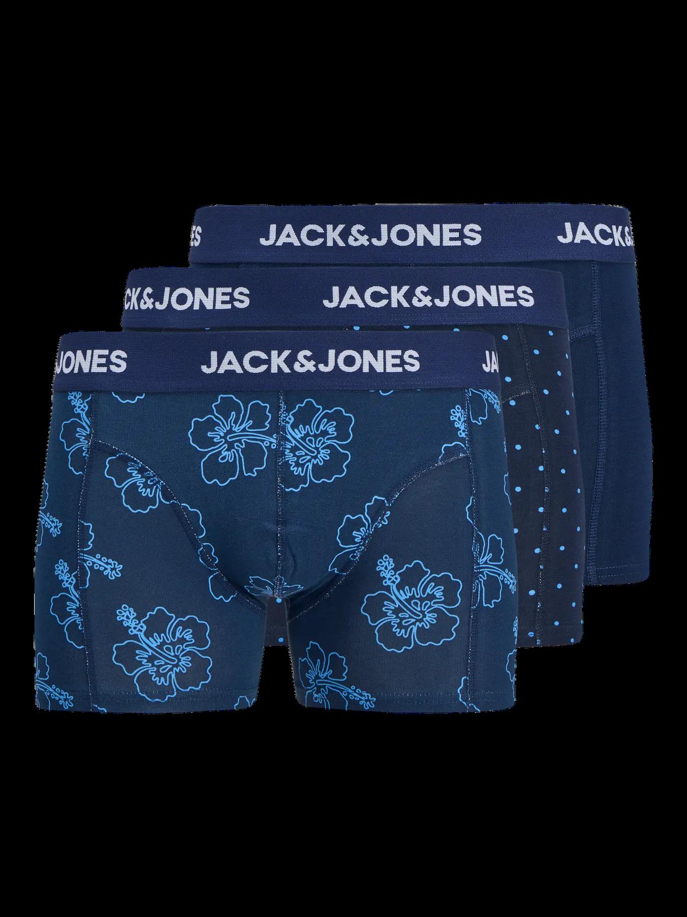 Jack & Jones Erkek Baskılı 3'lü Desenli Mavi Boxer - 12298171 - Jack & Jones - 12298171