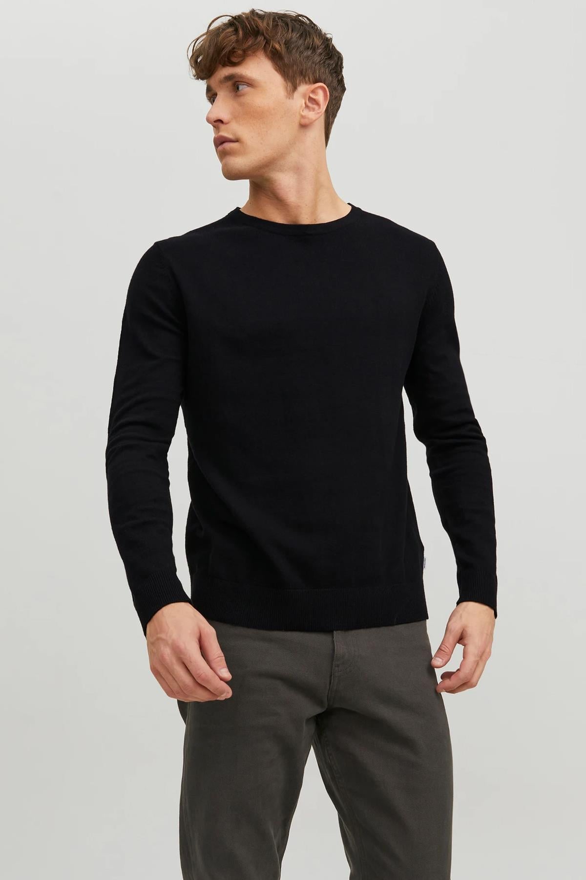 Jack & Jones Erkek Bisiklet Yaka Siyah Triko Kazak - 12208364 - Jack & Jones - S-12208364