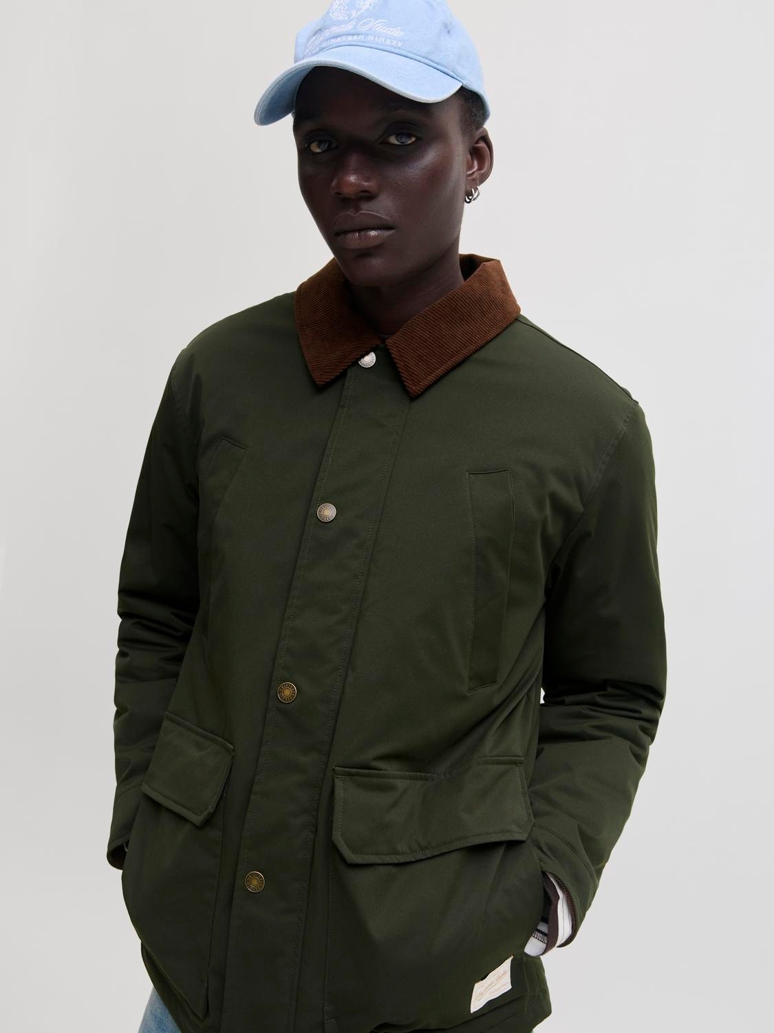 Jack & Jones Erkek Fonksiyonel Spread Kadife Yaka Yeşil Kahve Ceket-12301609 - Jack & Jones - 12301609-Y