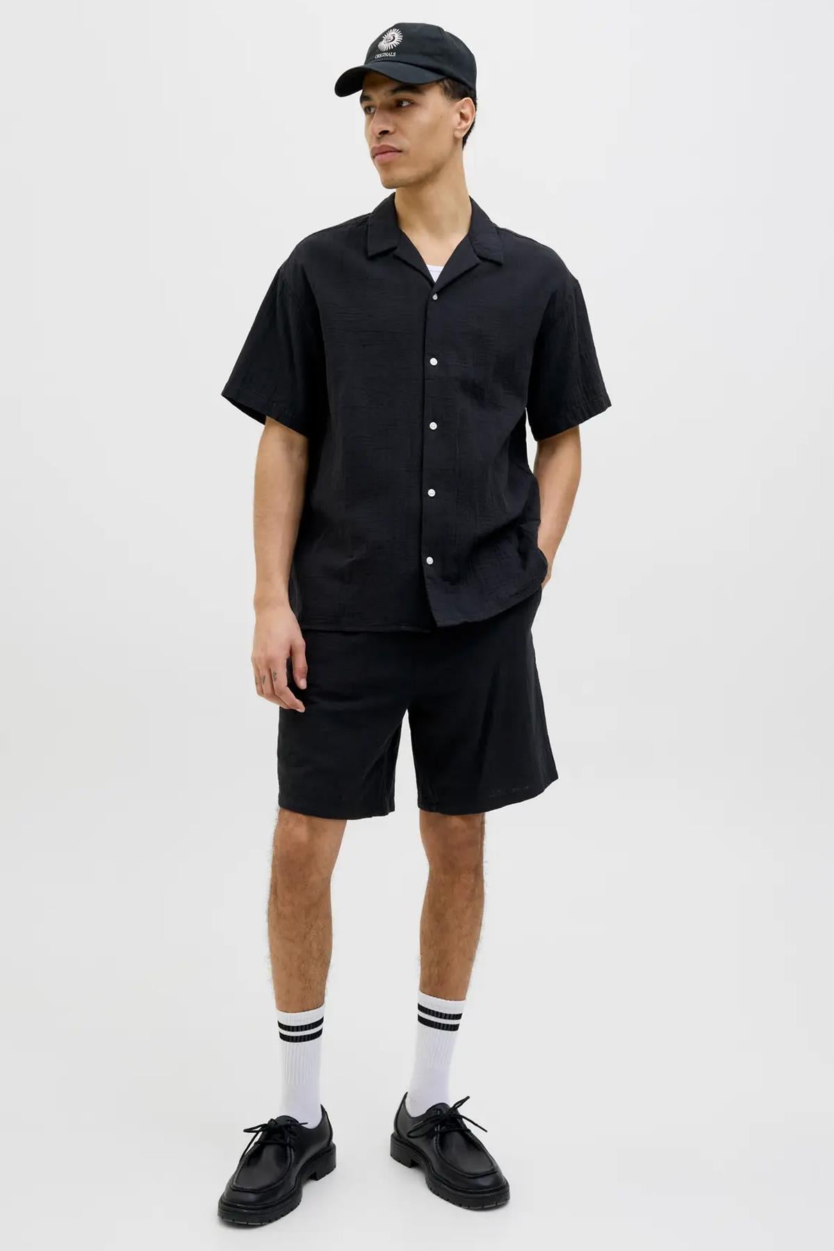 Jack & Jones Erkek Günlük Siyah Keten Şort - 12274758 - Jack & Jones - 2-12274758
