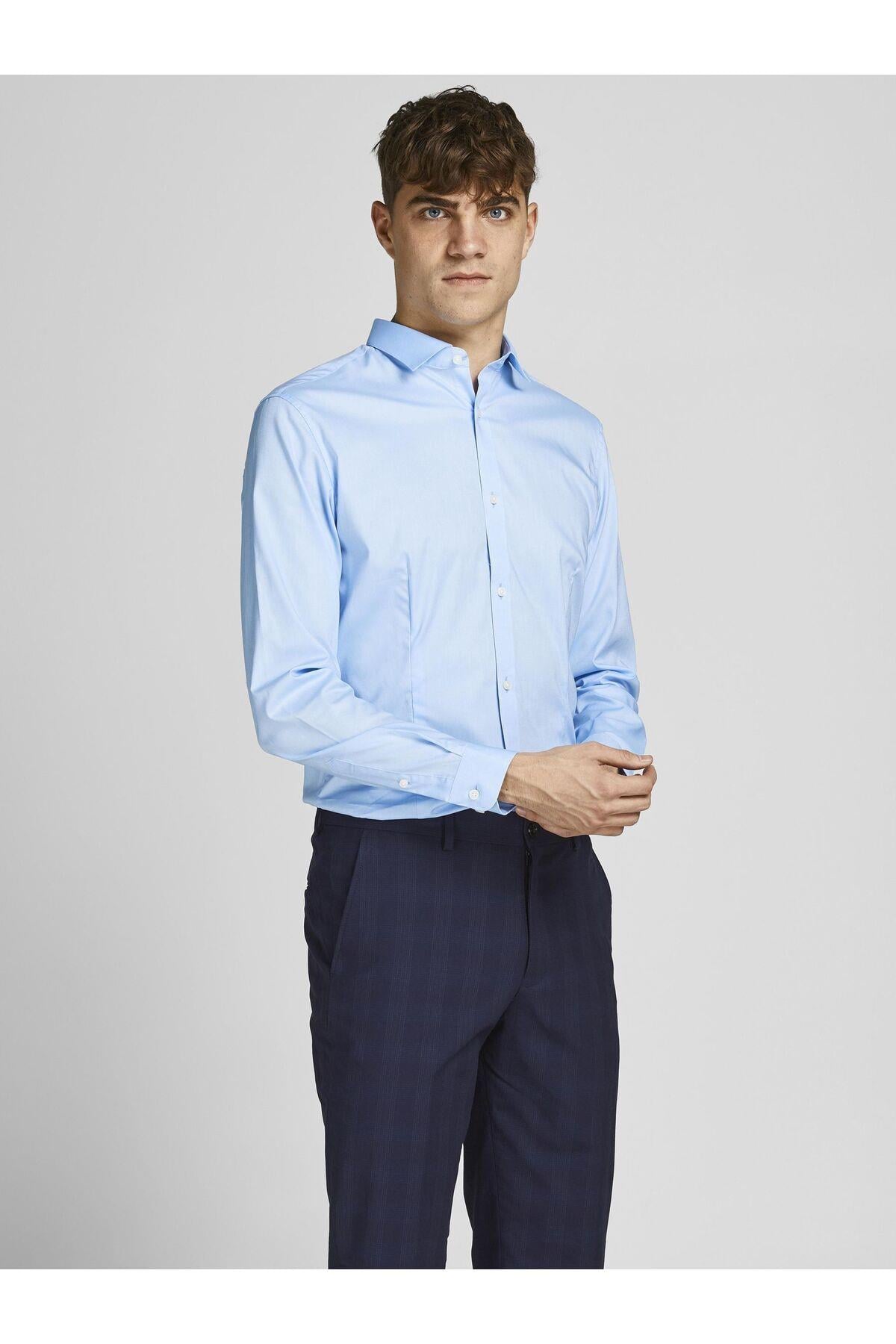 Jack & Jones Erkek Klasik Premium Uzun Kollu Mavi Gömlek - 12097662 - Jack & Jones - 2-12097662