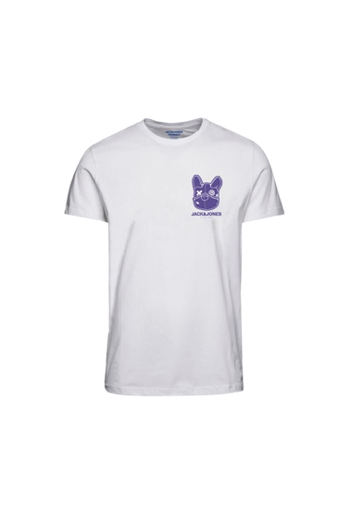 Jack & Jones Erkek Sıfır Yaka Beyaz Pamuklu T-shirt - 12238121 - Jack & Jones - 12238121