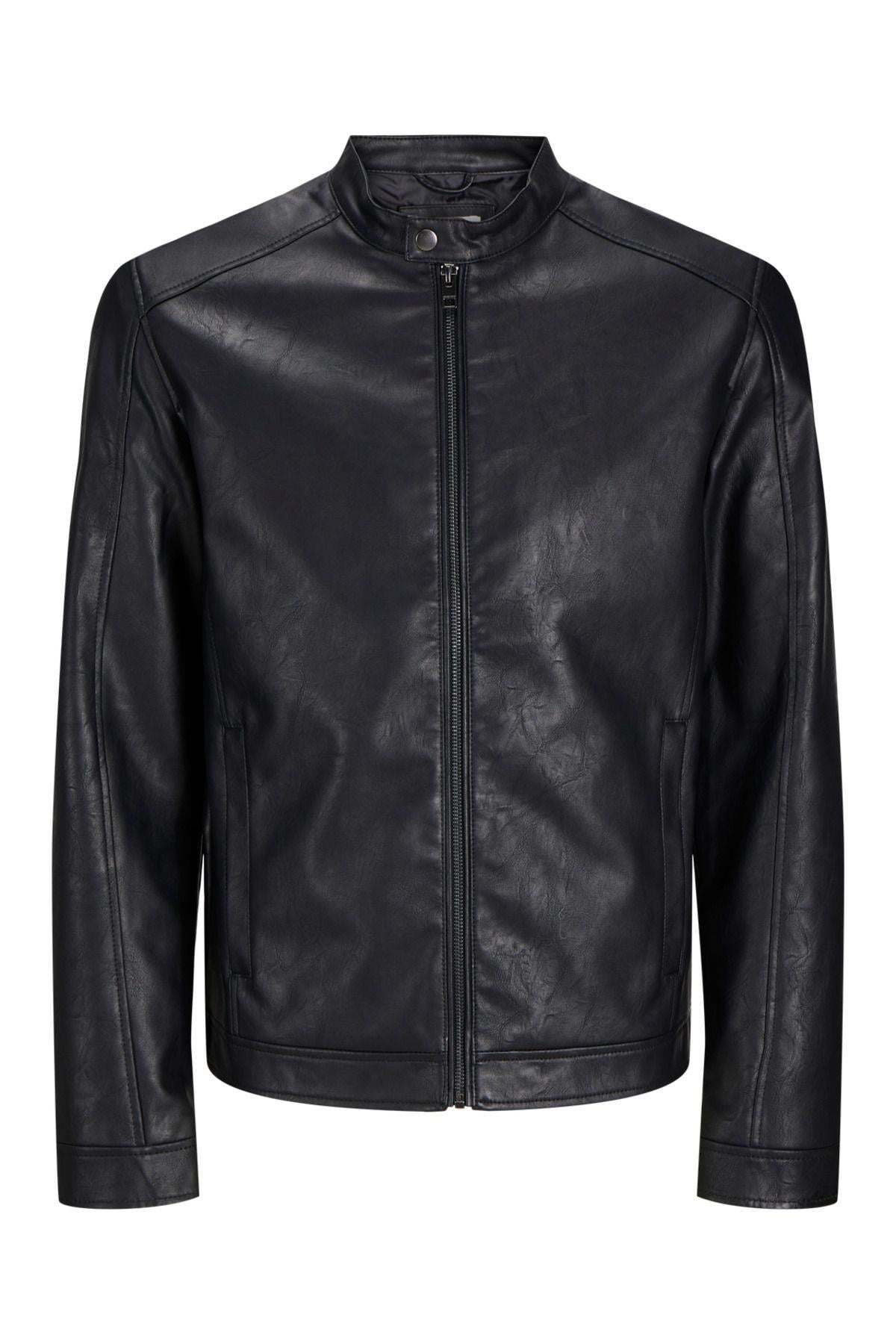 Jack & Jones Erkek Siyah Motorcu Deri Ceket - 12261195 - Jack & Jones - 12261195