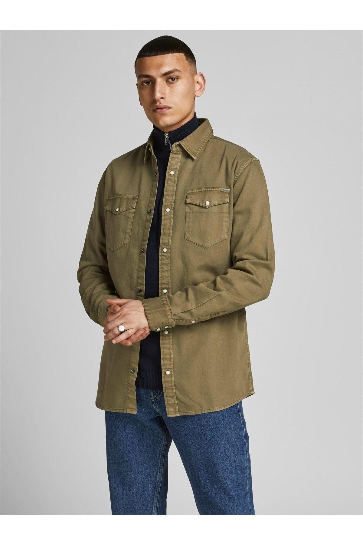 Jack Jones Esherıdan Erkek Jean Gömlek 12138115 - Jack & Jones - 12138115-Forest Nig