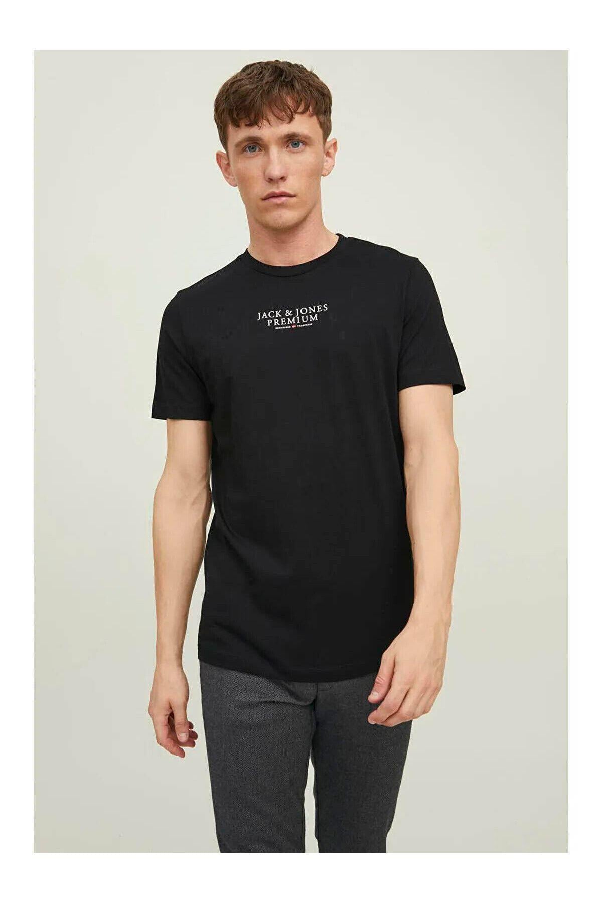 Jack & Jones Premium Erkek Tee Crew Neck Siyah Pamuklu T-shirt 12217167 - Jack & Jones - 1-12217167
