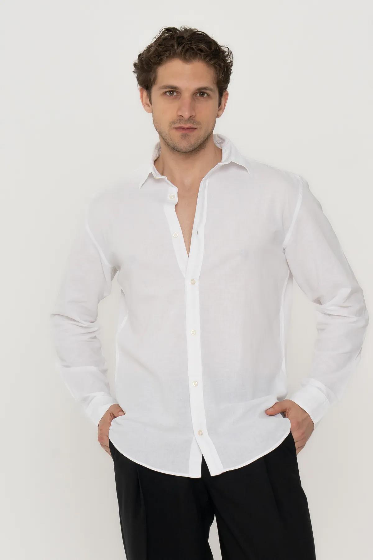 Jack & Jones Uzun Kollu Pamuklu Erkek Keten Gömlek - 12248579 - Jack & Jones - 12248579