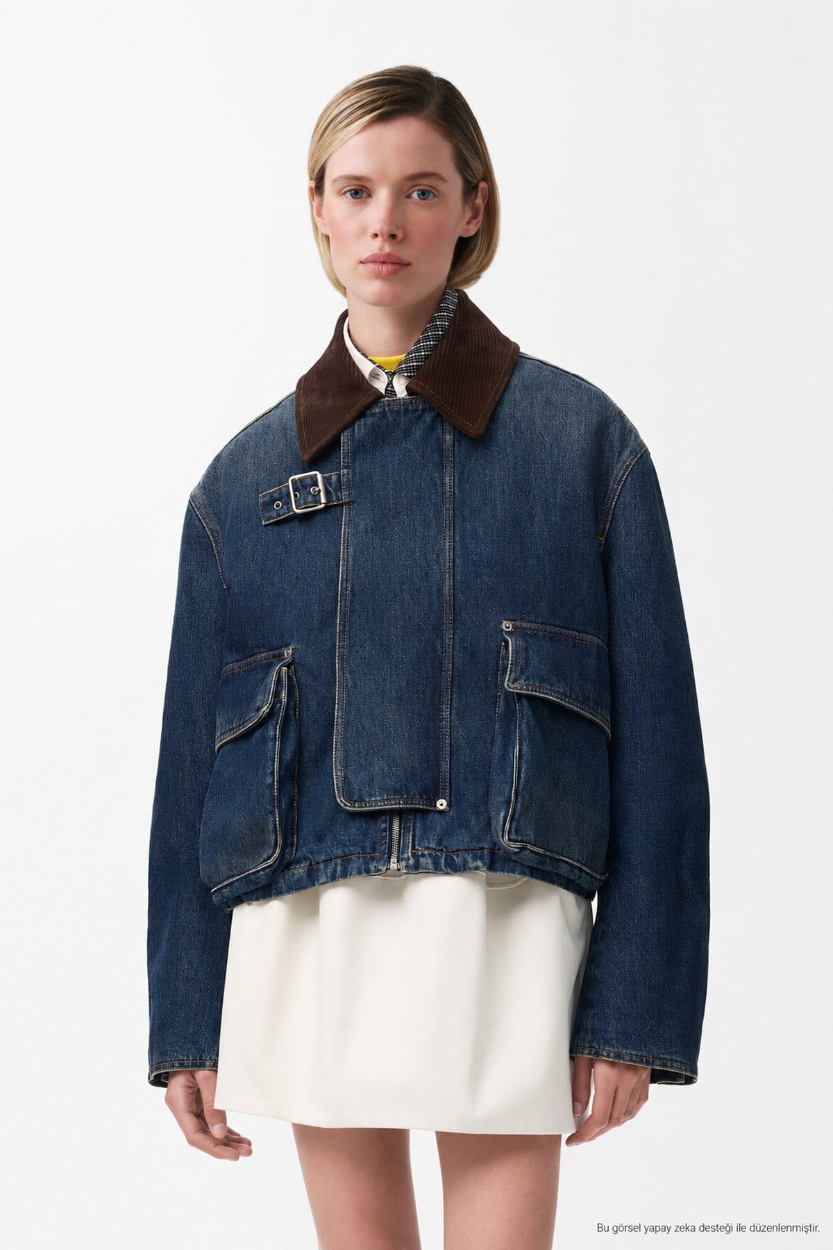 Kadın Denim Trend Jacket Kadife Yaka Standart Rahat Kesim Kot Ceket-00111467 - LaykMayk - 00111467