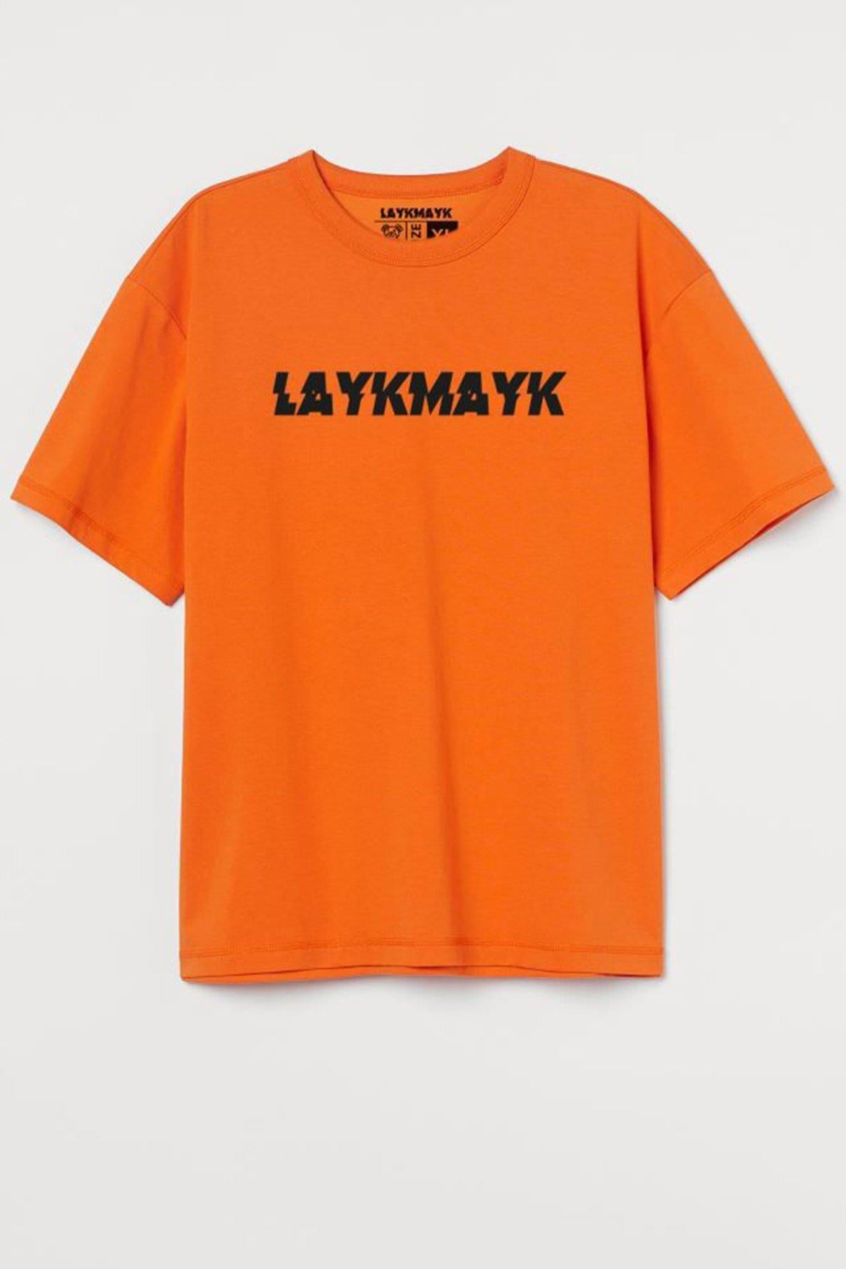 Layk Mayk Kabartma Baskılı Erkek Relaxed Fit Turuncu T-shirt - lykmyk1 - LaykMayk - lykmyk1-1