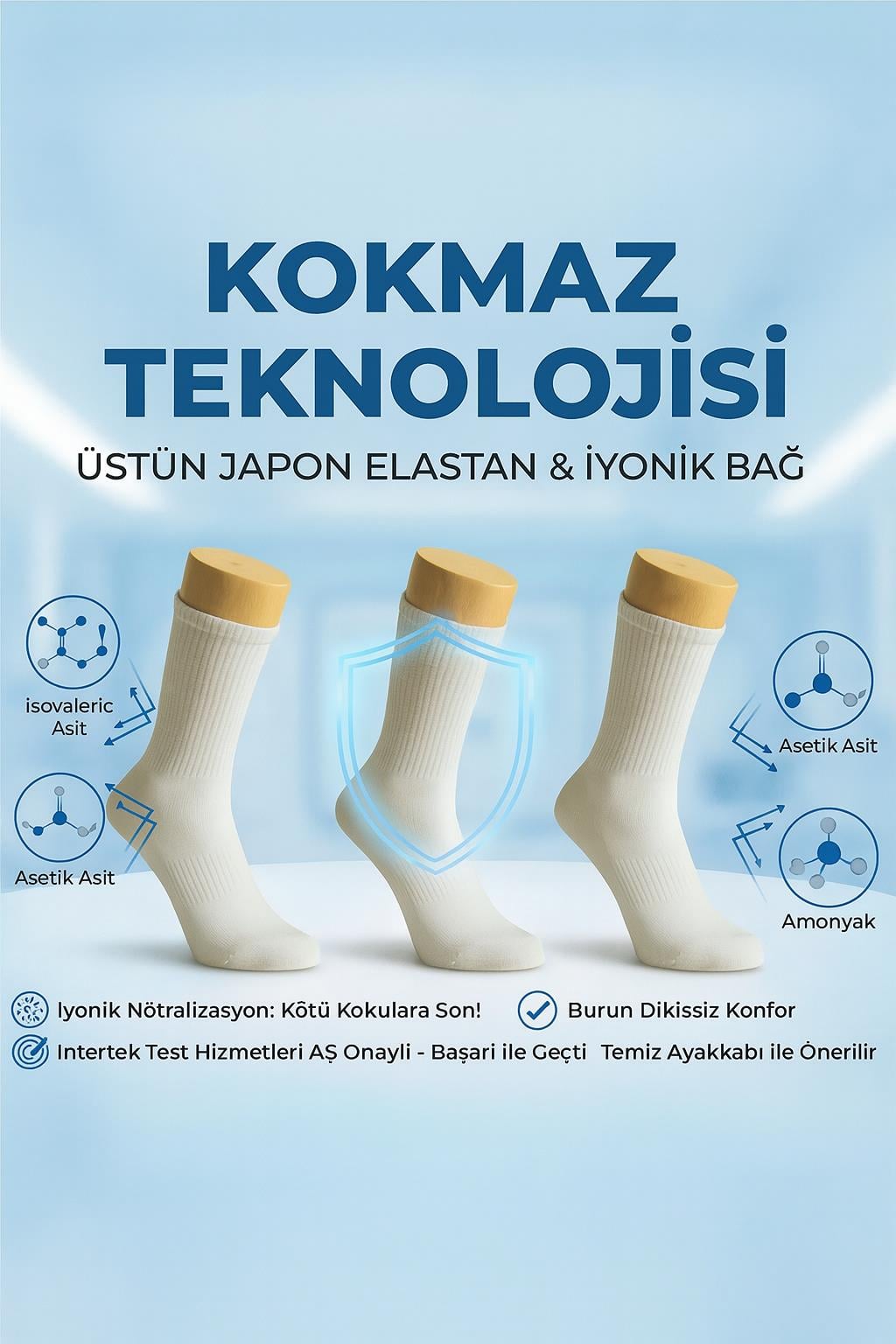 Laykmayk Koku Yapmayan Teknolojik Elasten Kokusuz Beyaz Uzun 3'lü Tenis Çorap-LYKM02 - LaykMayk - LYKM02