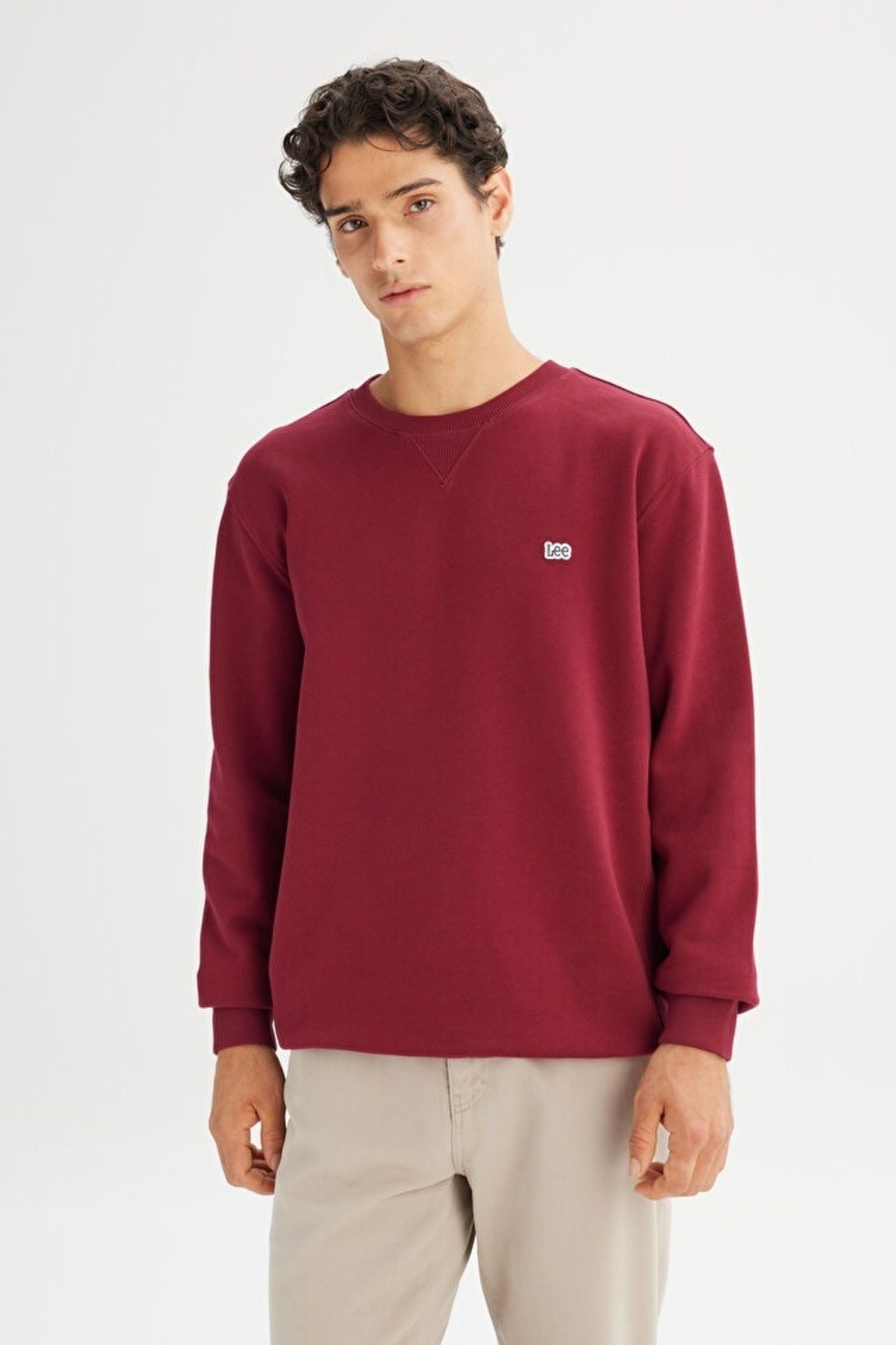 Lee Erkek Pamuklu Bisiklet Yaka İçi Polarlı Bordo Sweatshirt - L82IRYA84 - Lee - 27KMC8000200