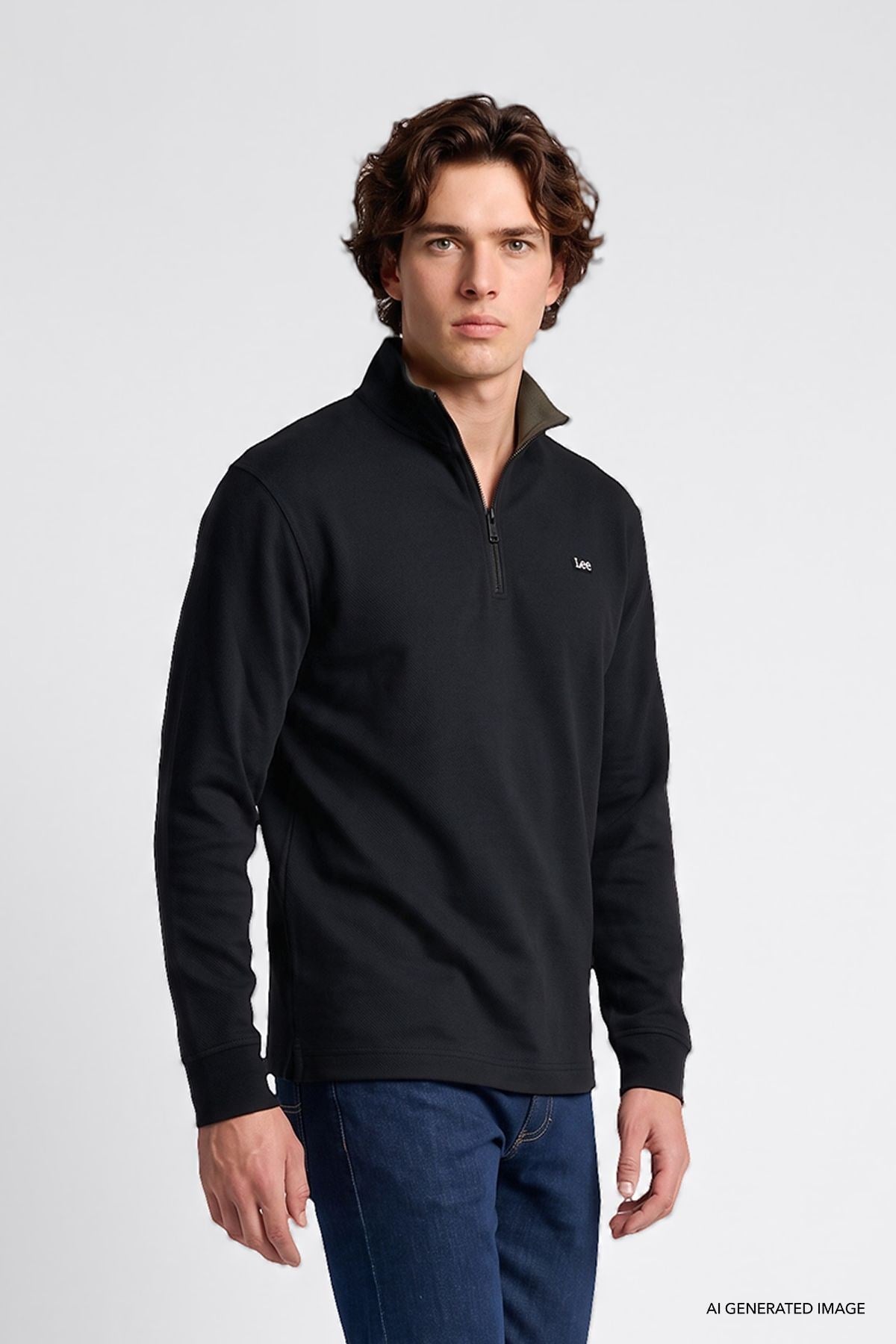 Lee Erkek Pamuklu Regular Fit Yarım Fermuar Antrasit Sweatshirt-L2620159 - Lee - L2620159-A