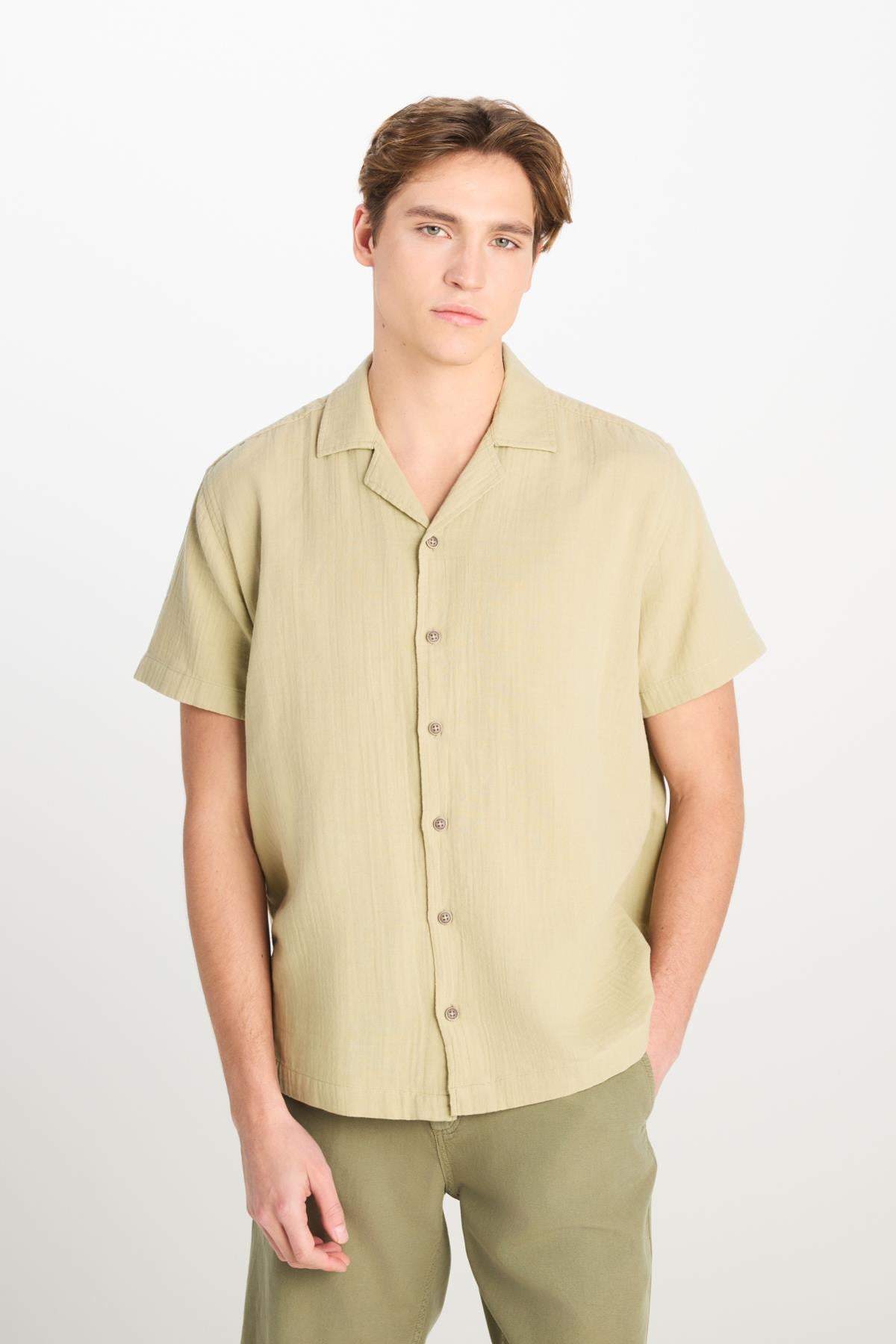 Lee Erkek Relaxed Fit Açık Yeşil Keten Gömlek - L2510207299 - Lee - L2510207