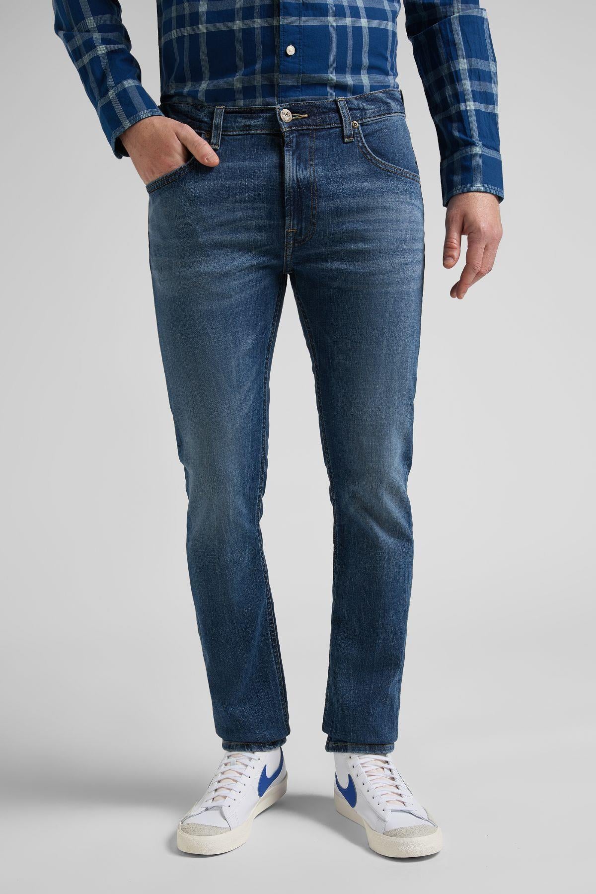 Lee Luke Slim Fit Dar Kesim Düşük Bel Dar Paça Mavi Erkek Esnek Jean Denim Kot Pantolon - Lee - muk-L719