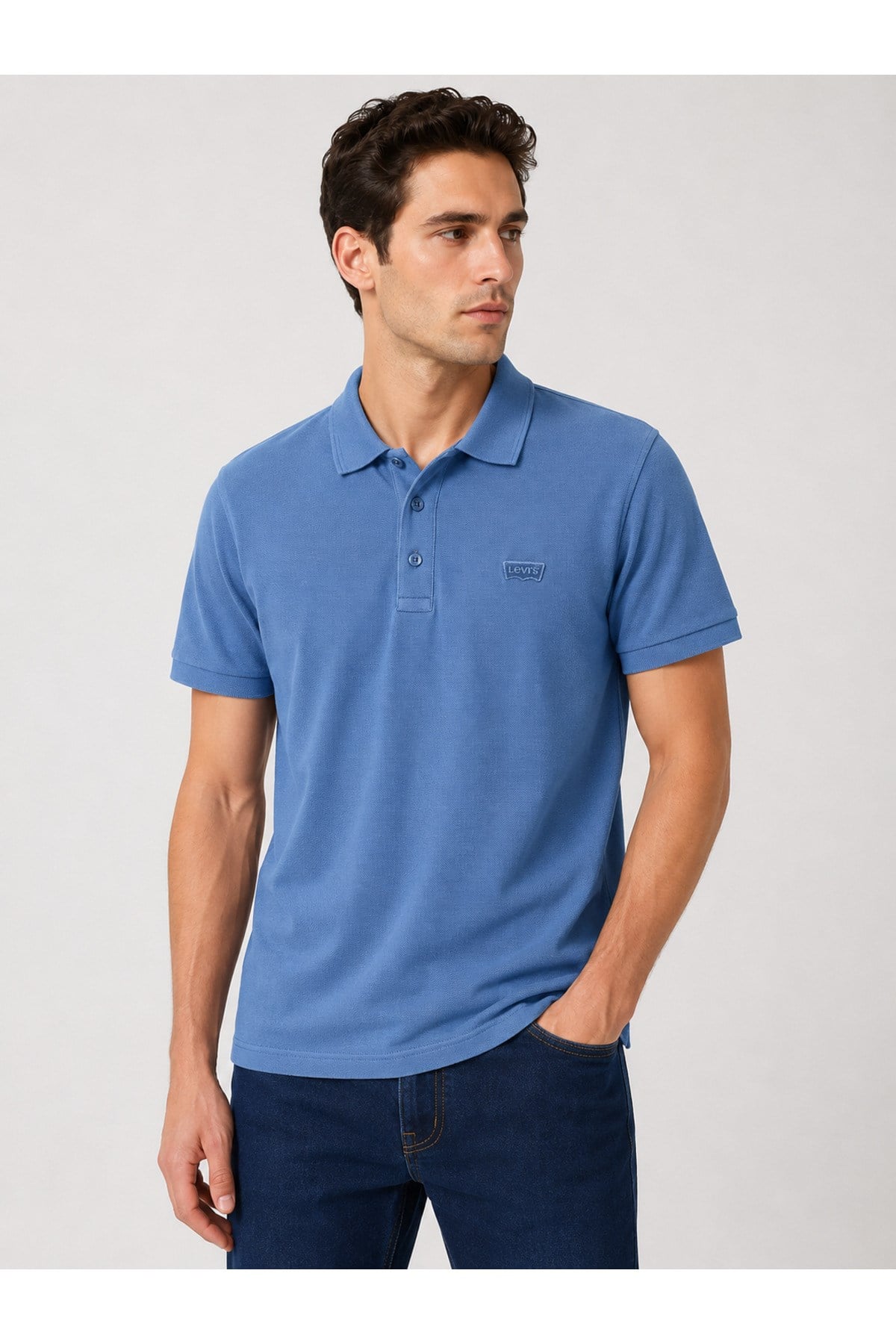 Levi's Erkek 100% Pamuk Standard Fit Polo Yaka Mavi T-Shirt / 00AUR-0000 - Levi's - 00AUR-0000