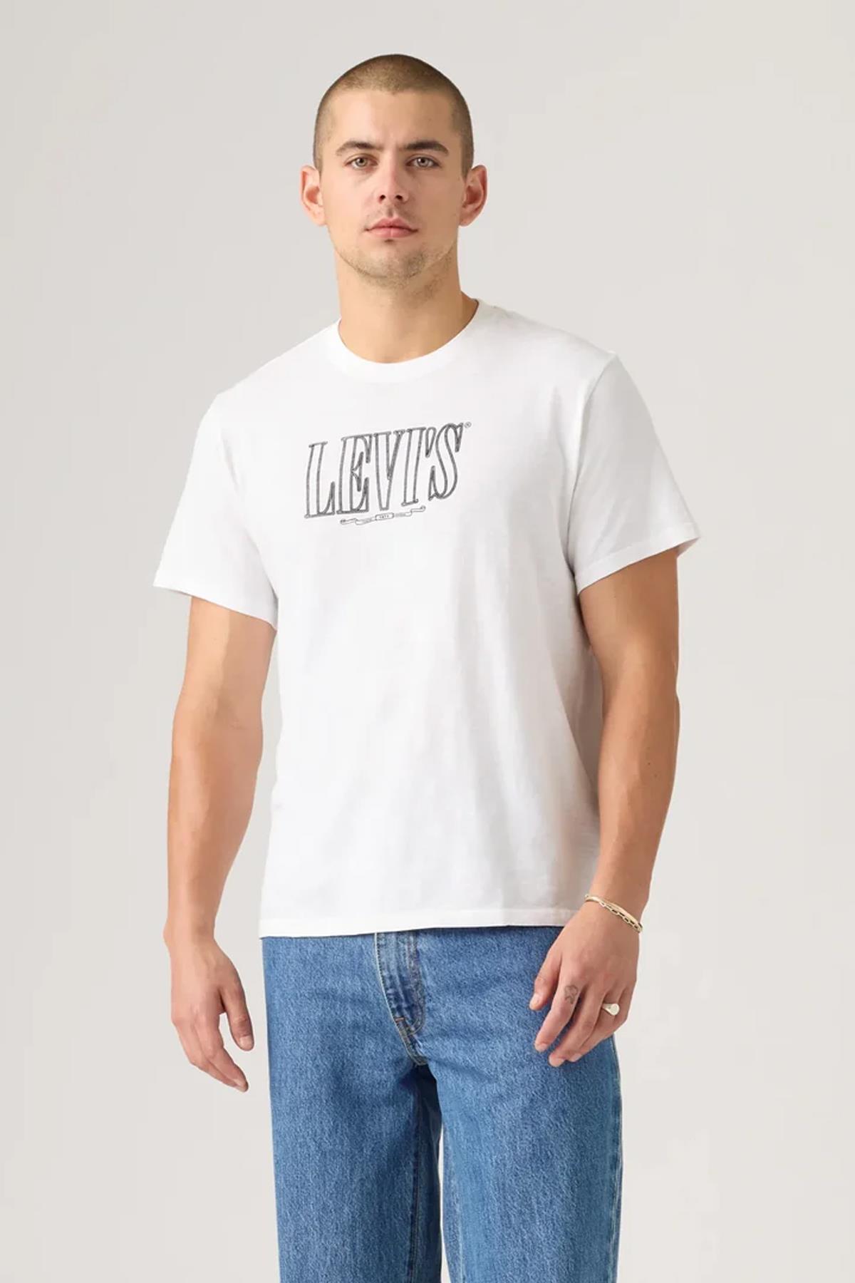 Levi's Erkek Baskılı Bisiklet Yaka Relaxed Fit Beyaz T-shirt - A2082-0294 - Levi's - A2082-0294