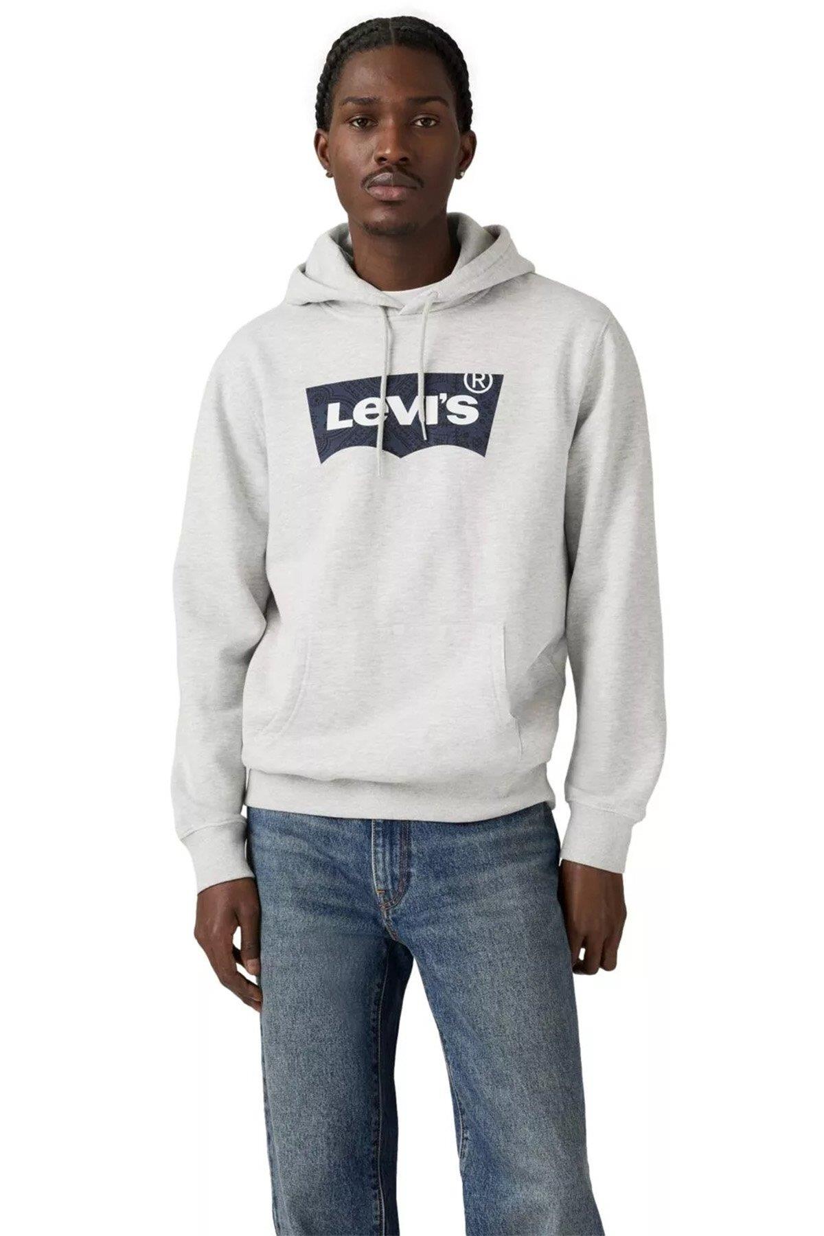 Levis Erkek Baskılı Kapüşonlu Gri Sweatshirt - 38424-0154 - Levi's - 38424-0154