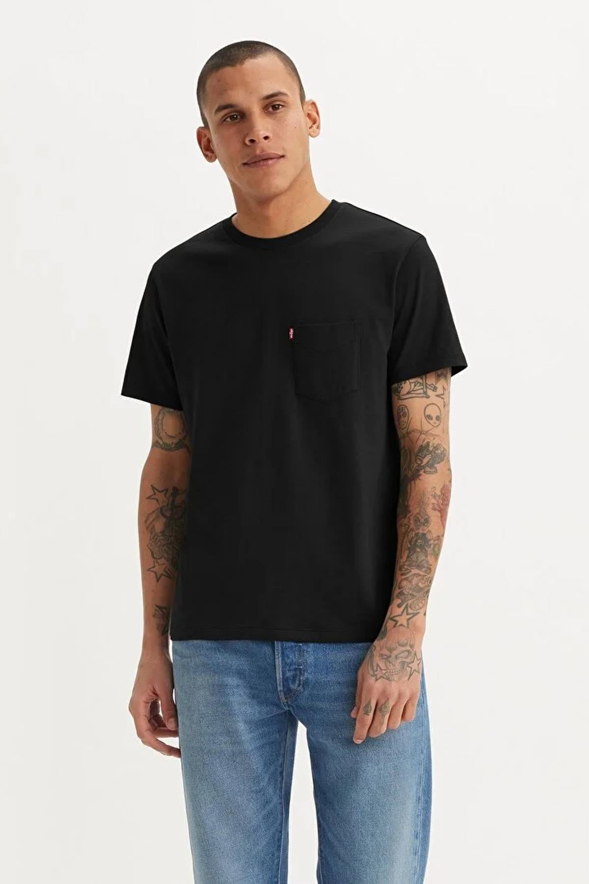Levi's Erkek Bisiklet Yaka Düz Siyah Cepli Relaxed The Pocket Tişört -  001TT0001 - Levis - 001TT0001