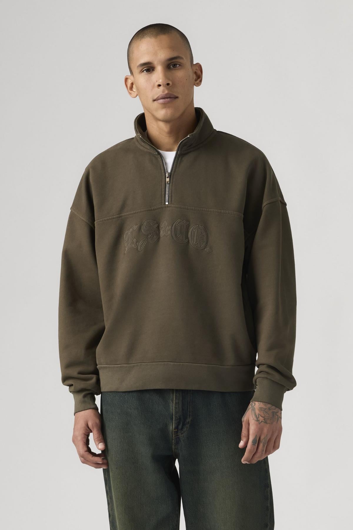 Levi's Erkek Yarım Fermuarlı Kahverengi Sweatshirt - 005HS-0006 - Levi's - 005HS-0006