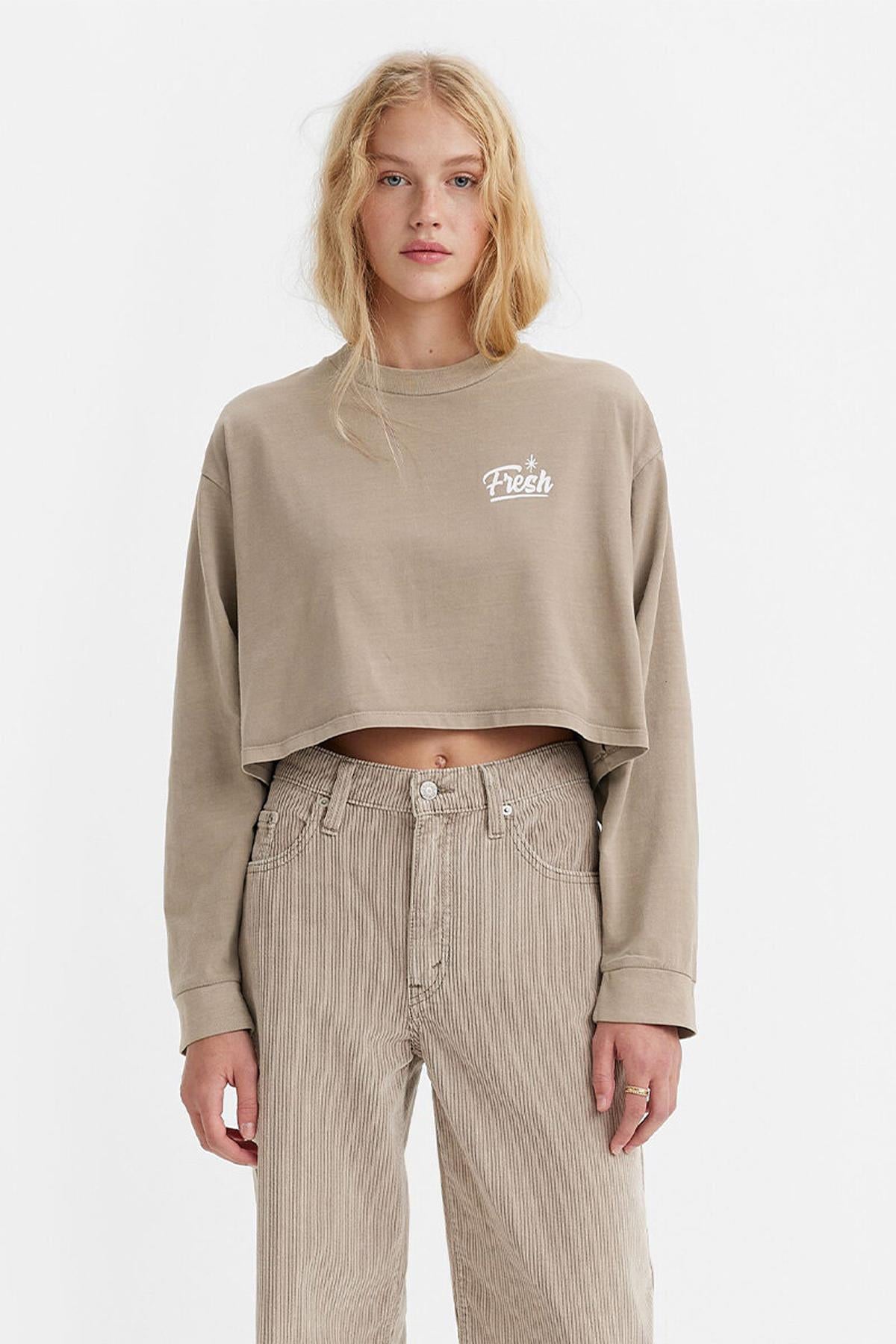 Levi's Kadın Crop Fresh Kahve Sweatshirt -  A3525-0005 - Levi's - A3525-0005