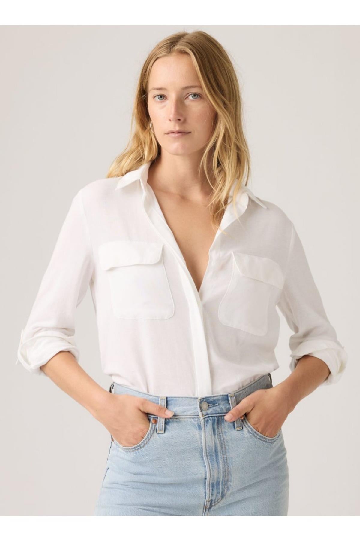 Levi's Kadın Düğmeli Uzun Kollu Beyaz Gömlek - 005NJ-0002 - Levi's - 005NJ-0002