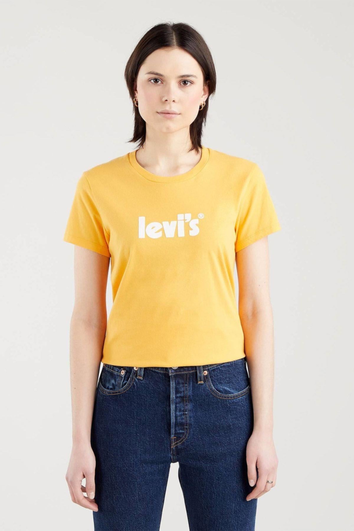 Levi's Kadın Sarı T-shirt Perfect Tee Poster Logo - 17369-1804 - Levi's - 17369-1804