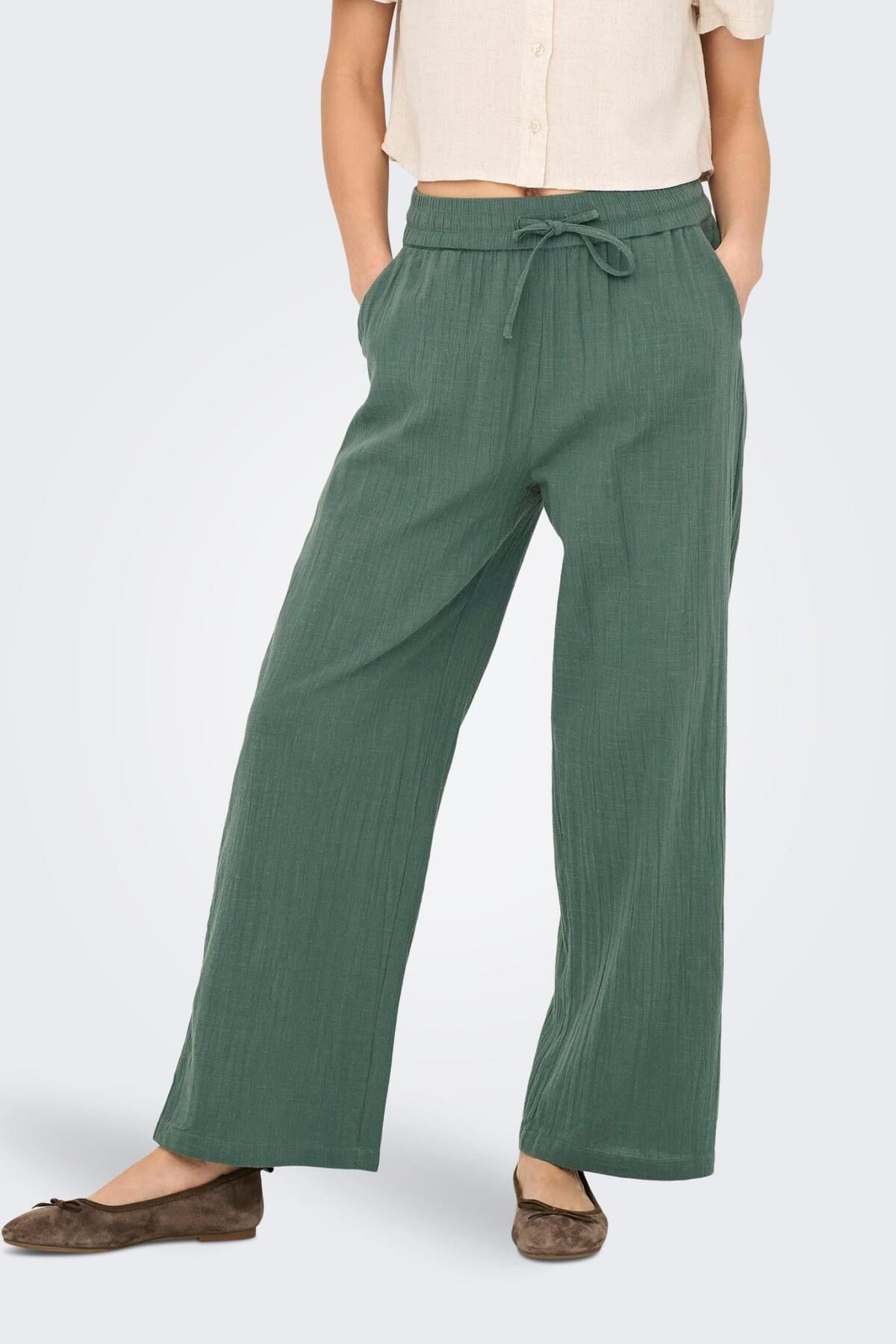Only Kadın Belden Bağlama Detaylı Yeşil Pantolon - 15319090  - Only - 15319090-2