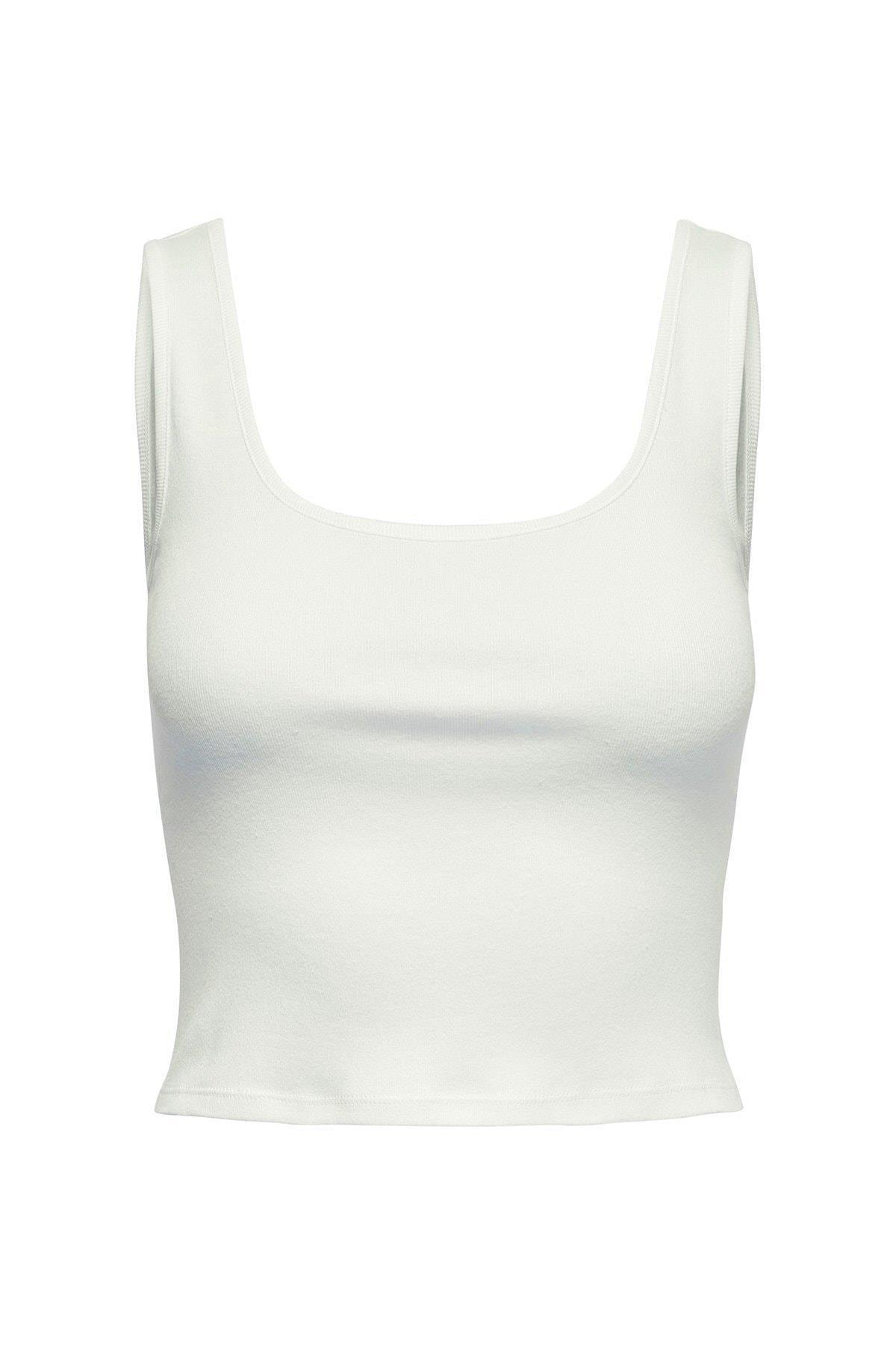 Only Kadın Beyaz Siyah Onlkıra Kolsuz Crop Top T-shirt - 15240303 - Only - 15240303