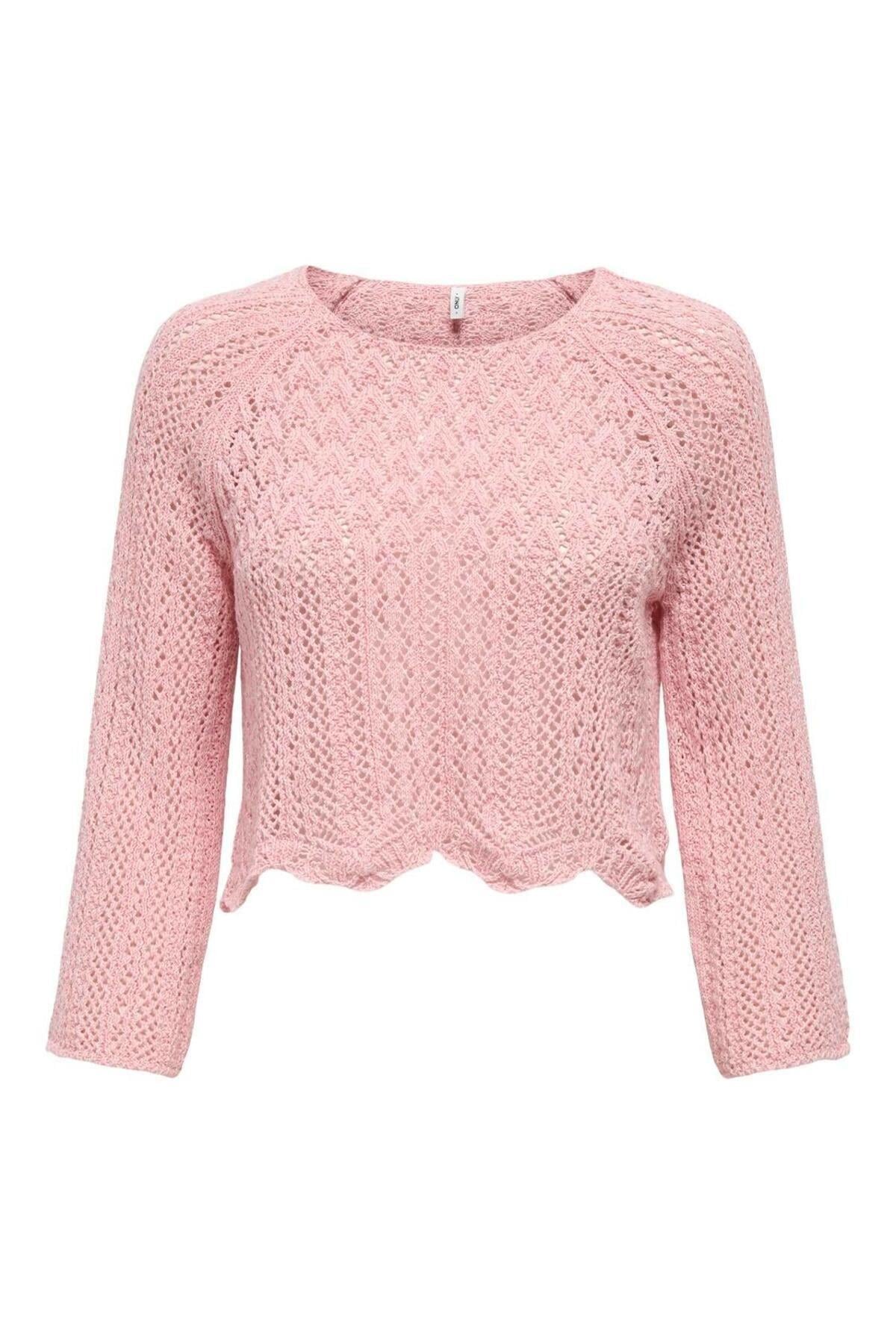 Only Kadın Örme Detaylı Pembe Crop Kazak - 15233173 - Only - 15233173-Pembe