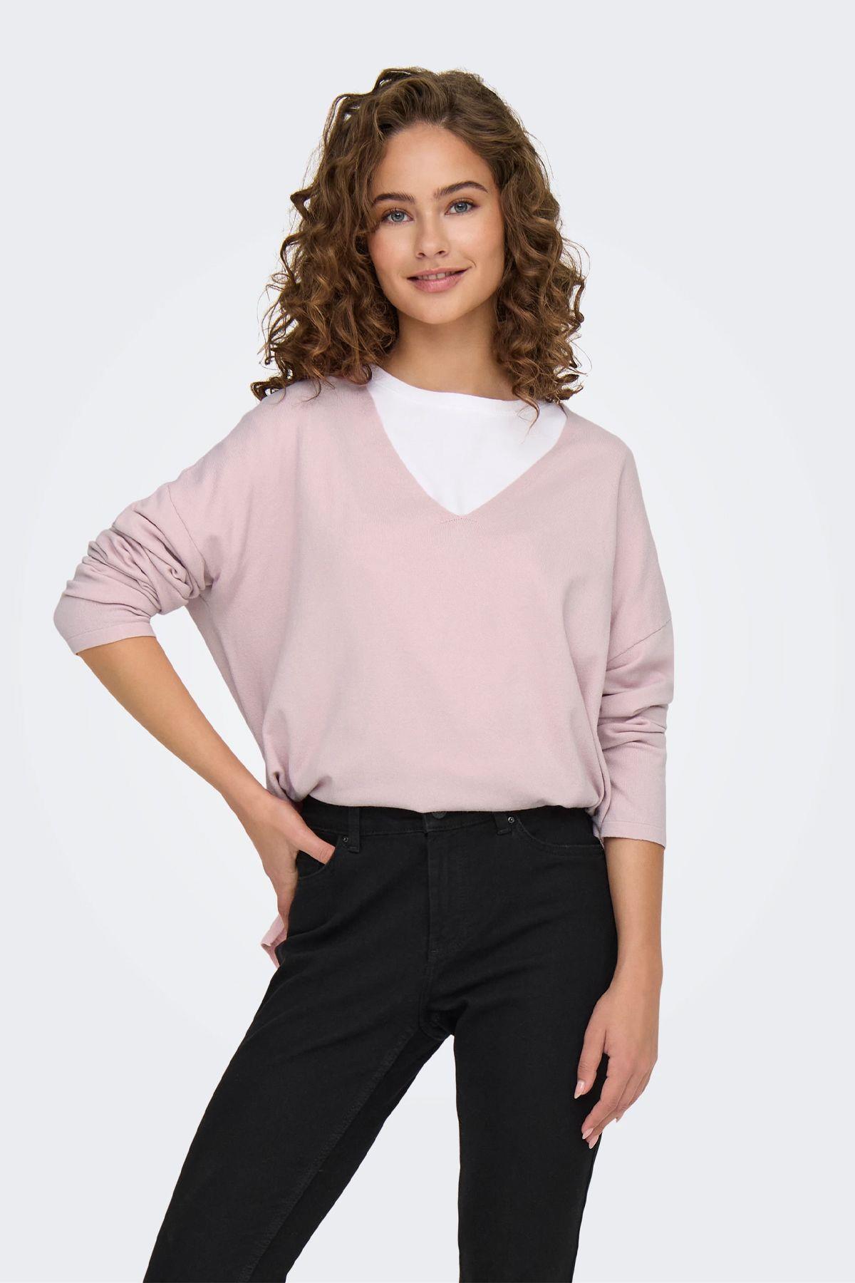 Only Kadın Oversize V Yaka Basic Kazak - 15340735 - Only - 15340735