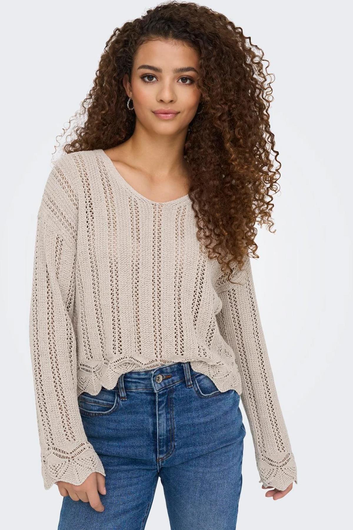 Only Kadın Regular Fit V Yaka Bej Örme Kazak - 15339529 - Only - 15339529-2