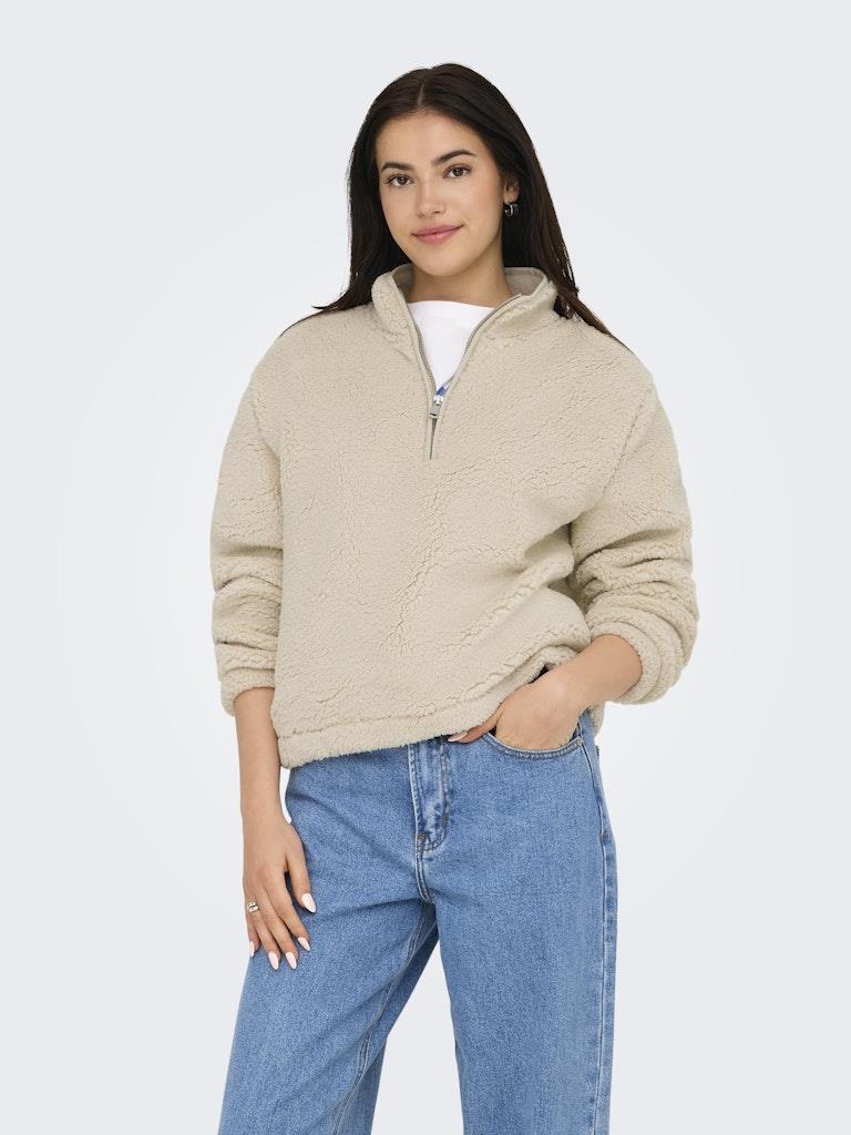 Only Kadın Yarım Fermuarlı Peluş Bej Sweatshirt - 15311631 - Only - 15311631-1