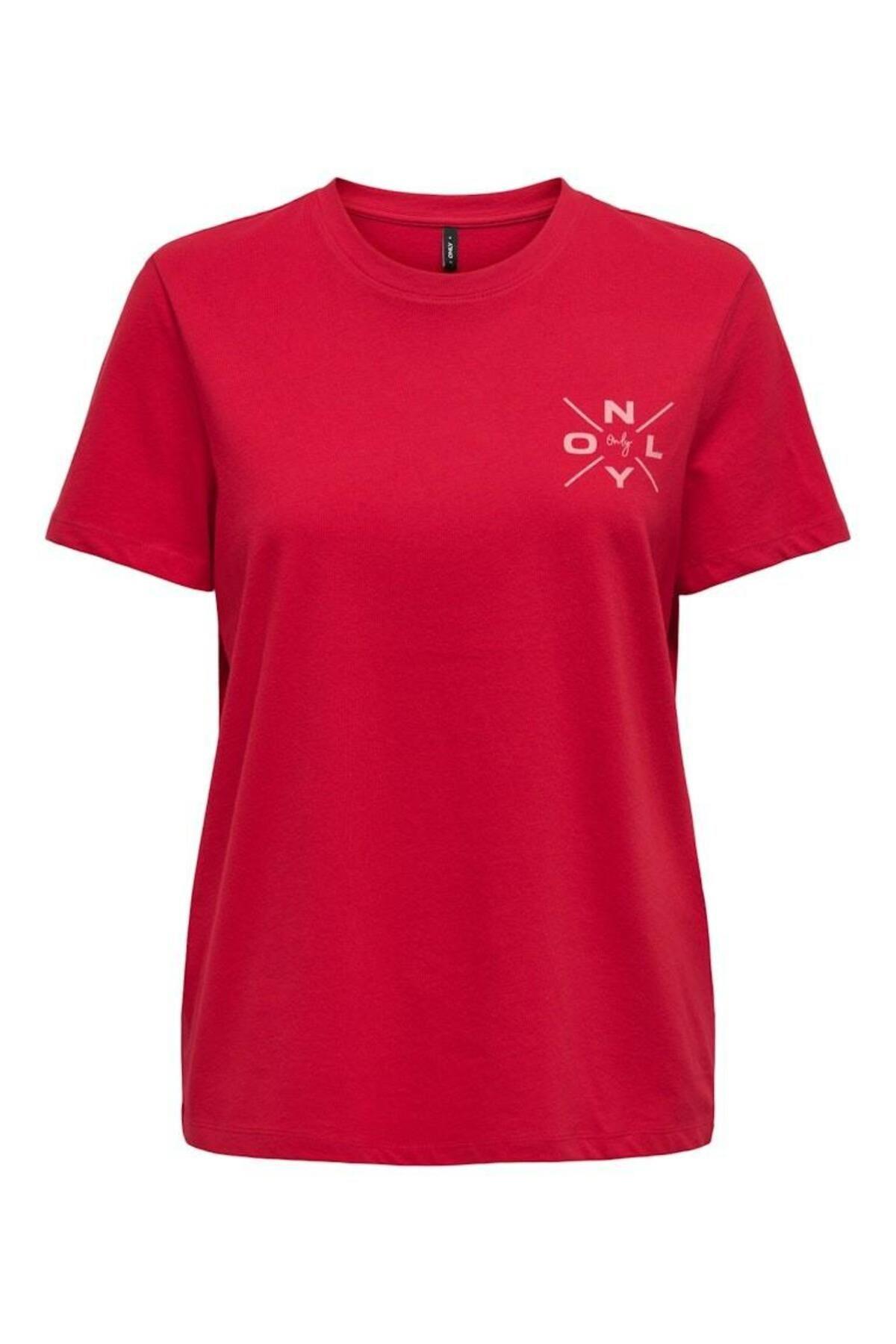 Only Regular Fit Lotta Kadın T-shirt - 15339251 - Only - 15339251-Tango Red