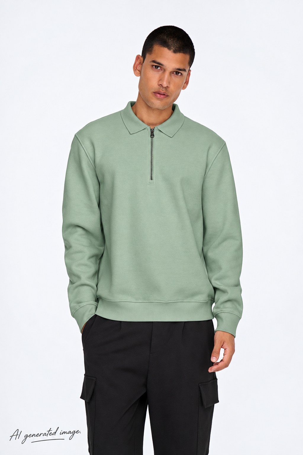 Only & Sons Abbott Erkek Fermuarlı Siyah Polo Sweatshirt-22030633 - Only & Sons - 22030633-Y