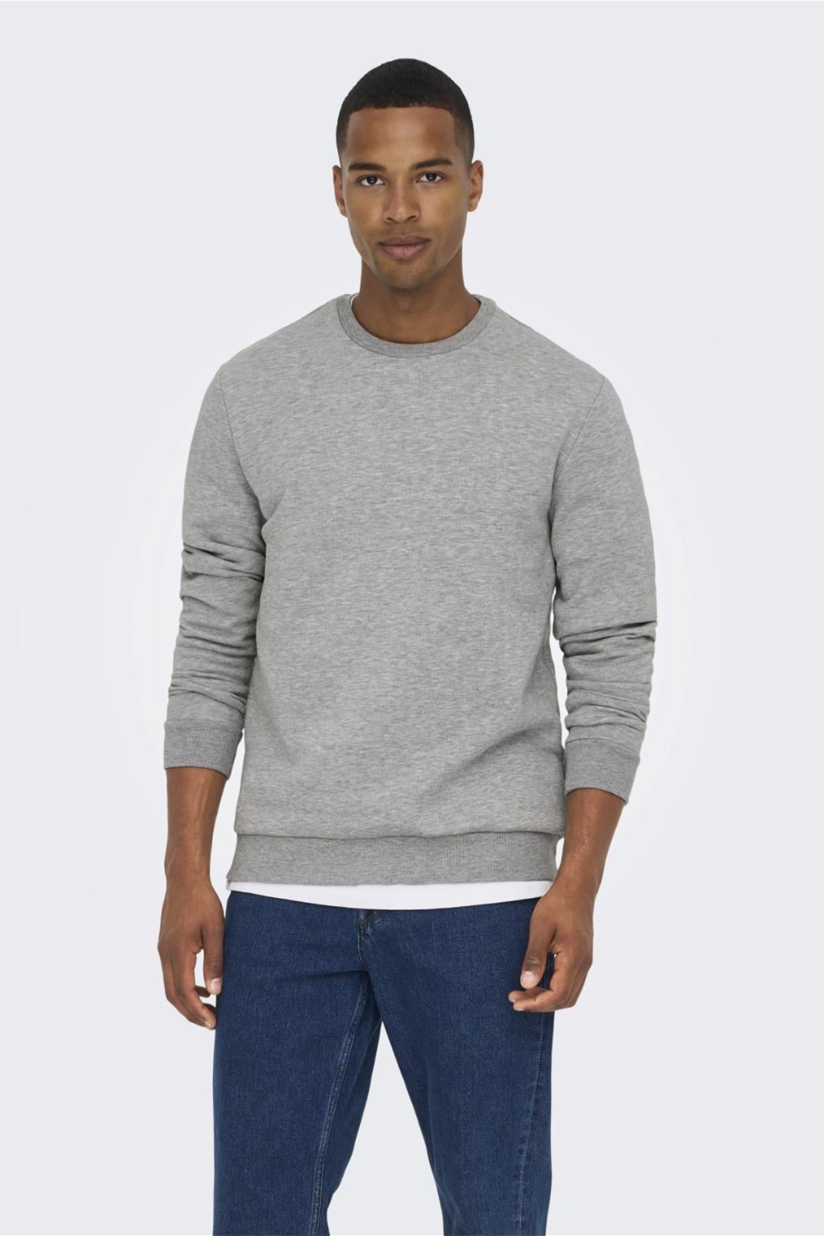Only & Sans Ceres Lıfe Erkek Sweat - 22018683 - Only & Sons - 22018683-Light Grey